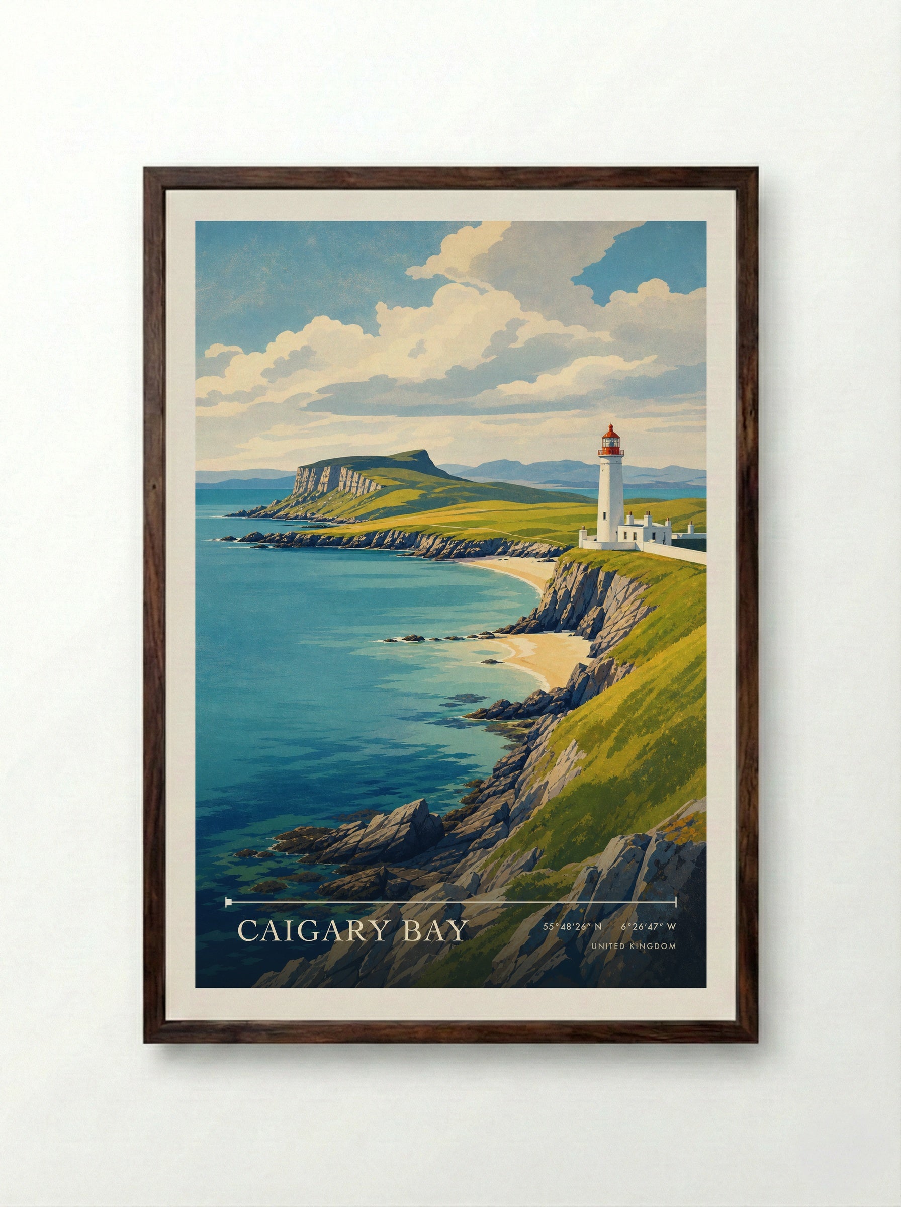 Caigary Bay United Kingdom Travel Poster - Framed Print Dark Wood