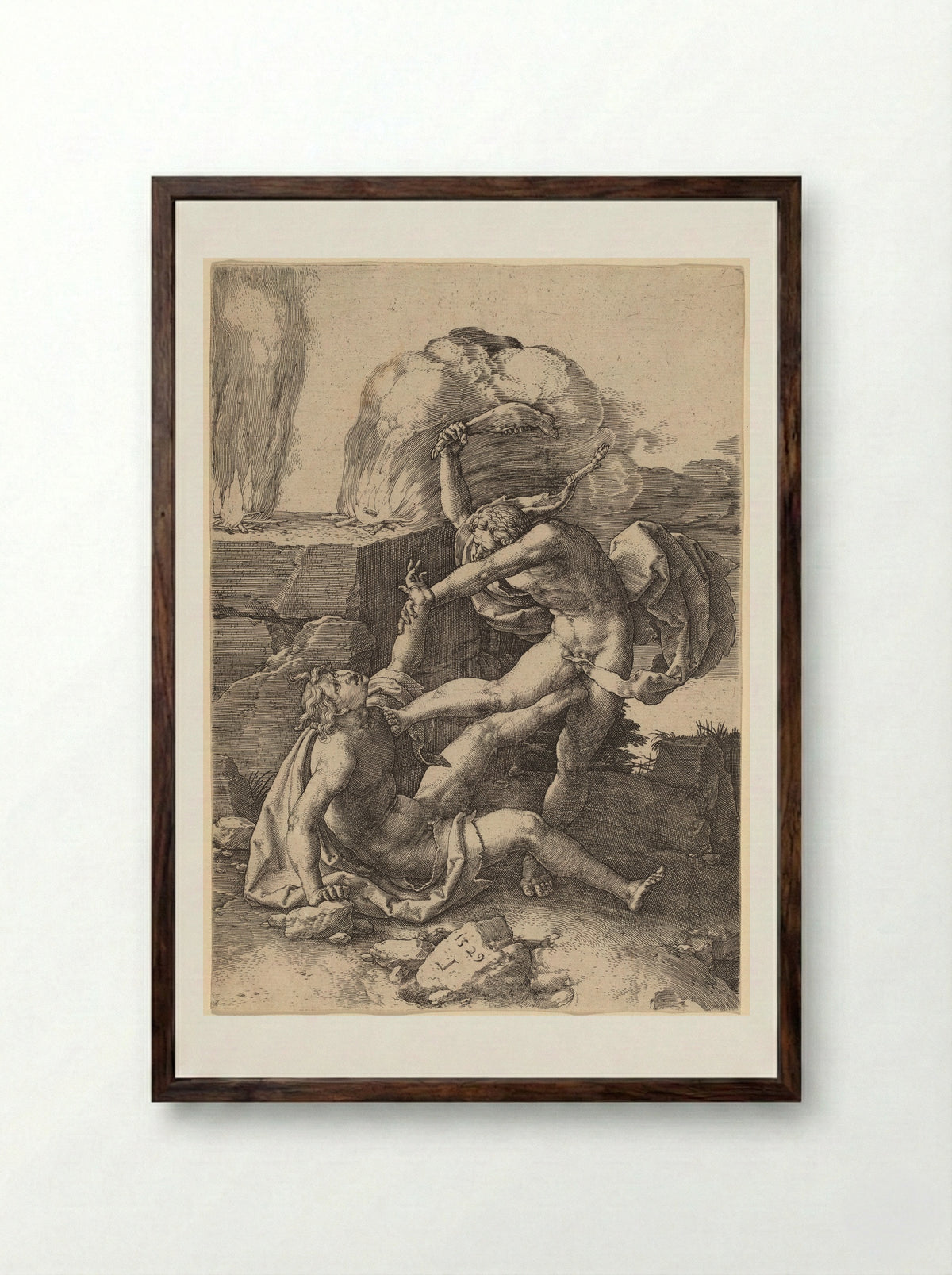 Cain Killing Abel - Lucas van Leyden - Framed Print Dark Wood