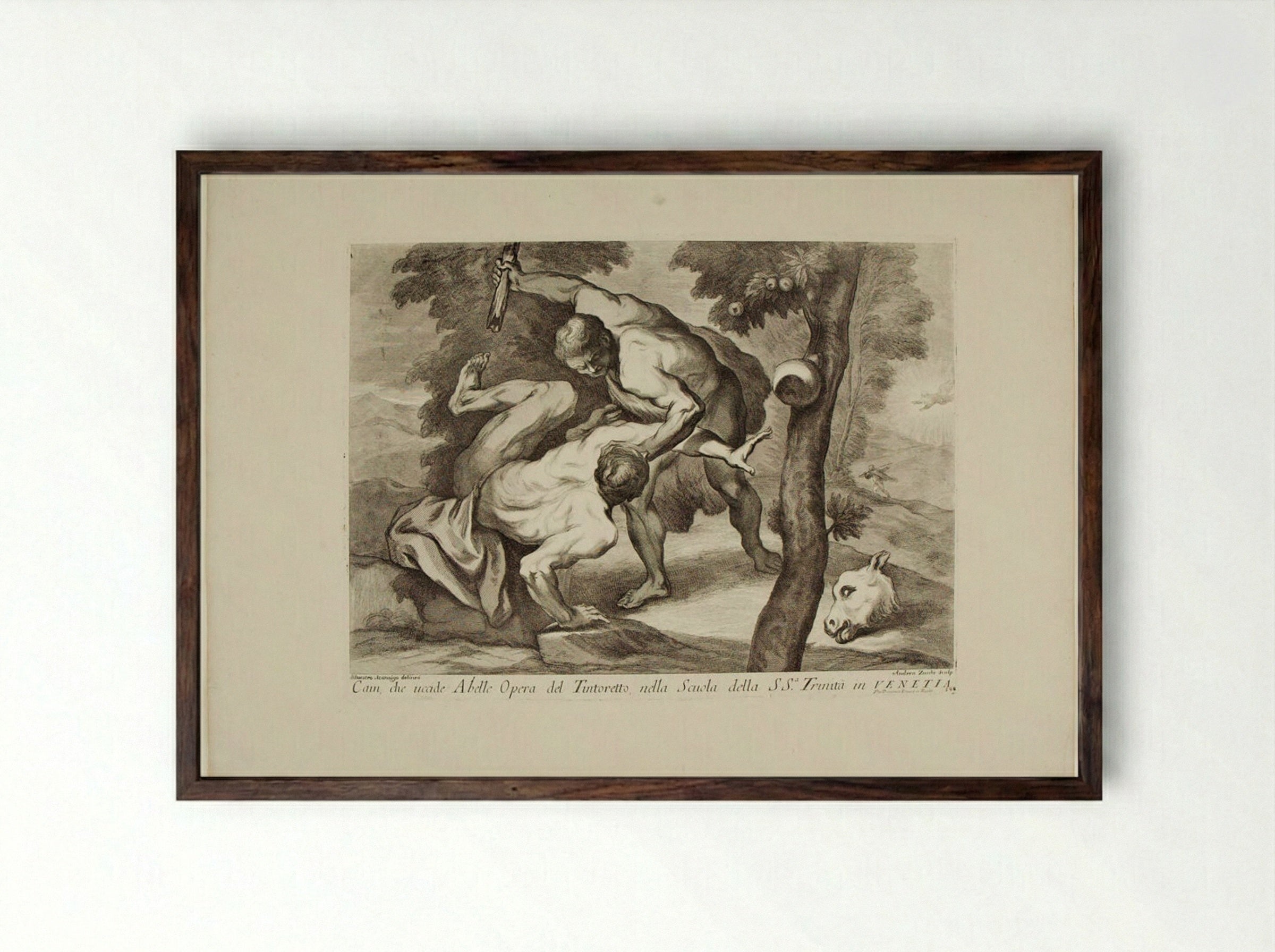 Cain Murdering Abel - Andrea Zucchi - Framed Print Dark Wood