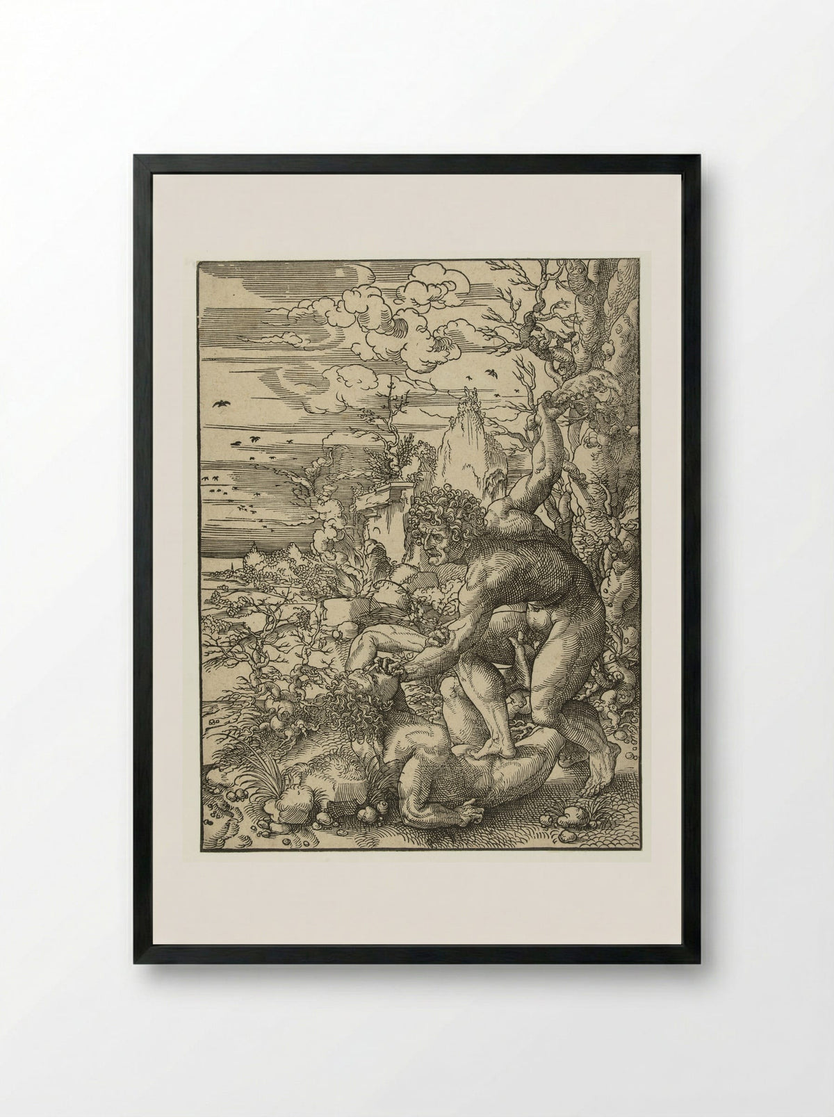 Cain Slaying Abel - Jan Gossart - Framed Print Black