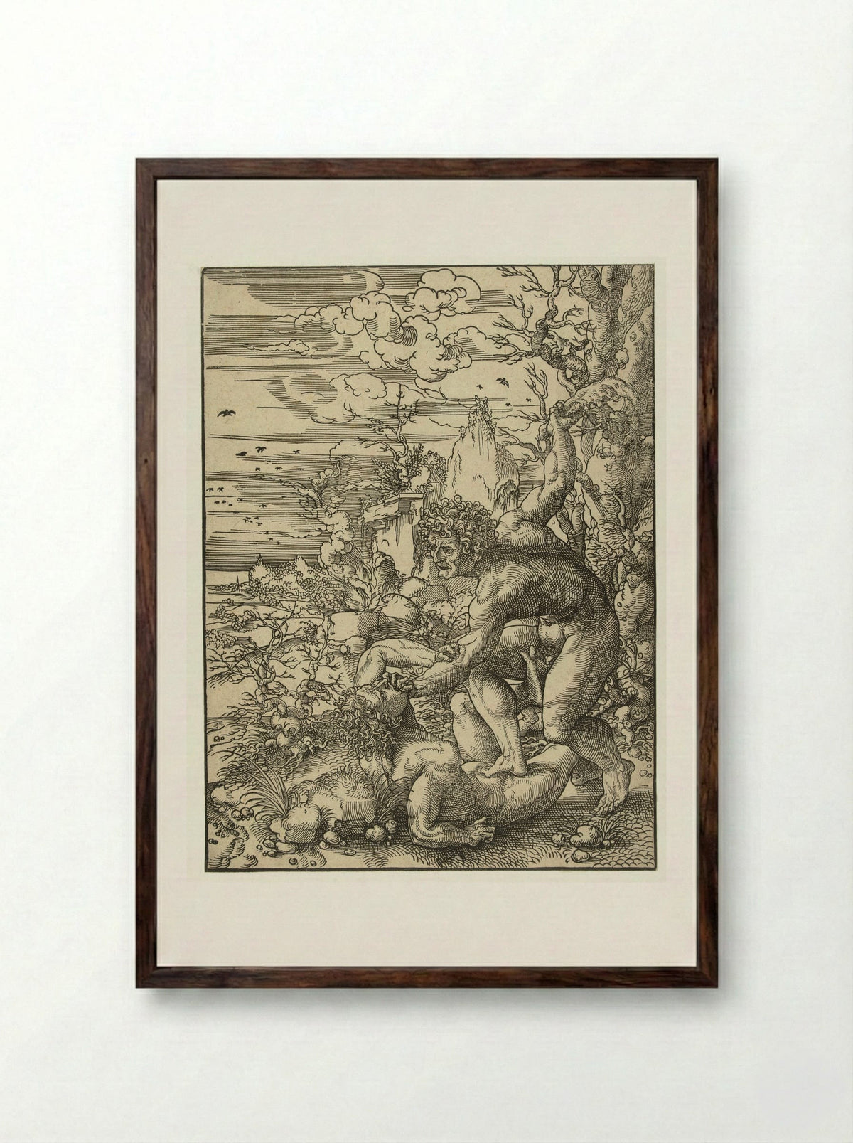 Cain Slaying Abel - Jan Gossart - Framed Print Dark Wood