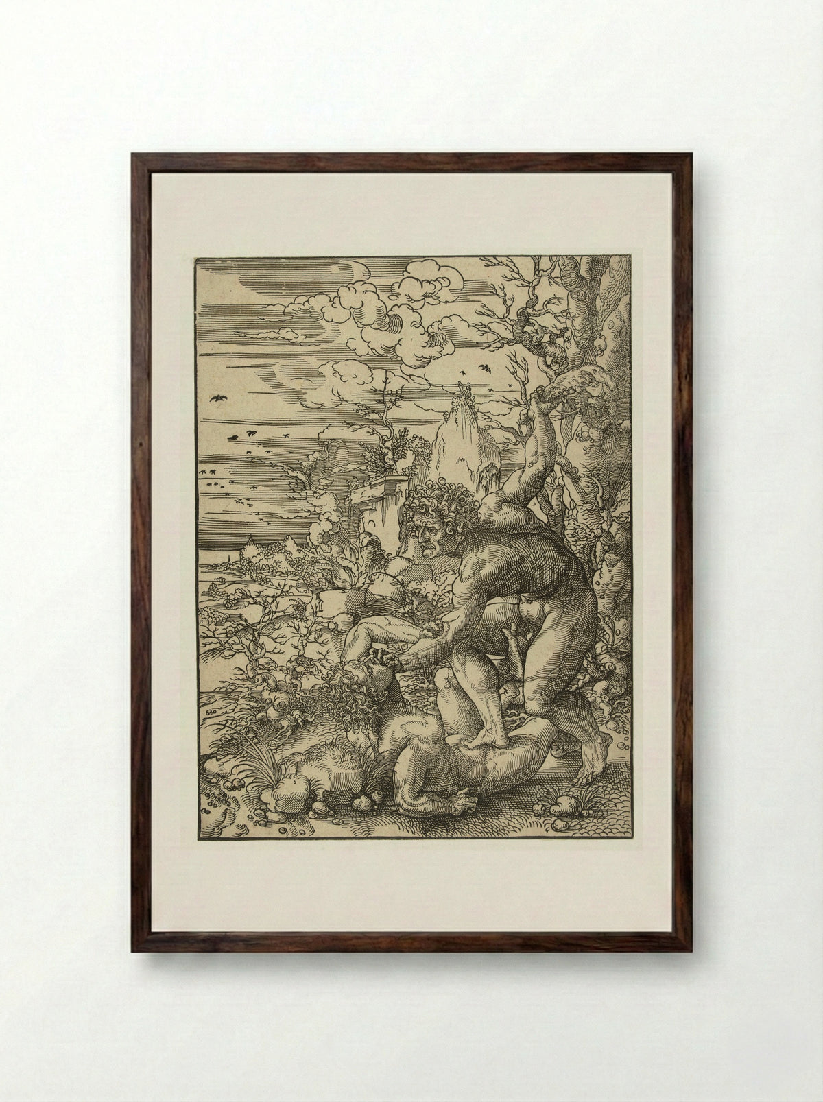 Cain Slaying Abel - Jan Gossart - Framed Print Dark Wood
