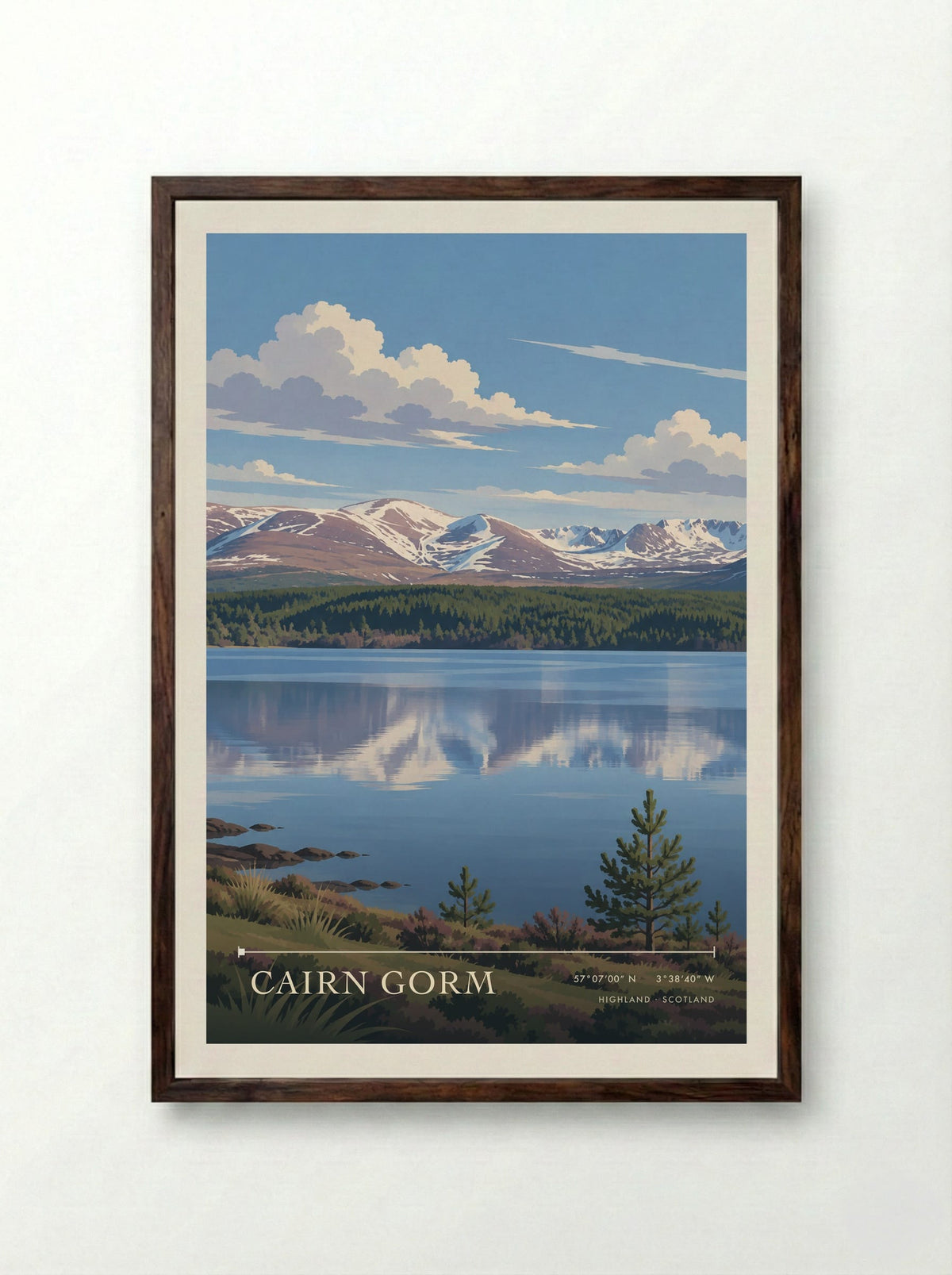Cairn Gorm, Highland | Travel Poster - Framed Print Dark Wood