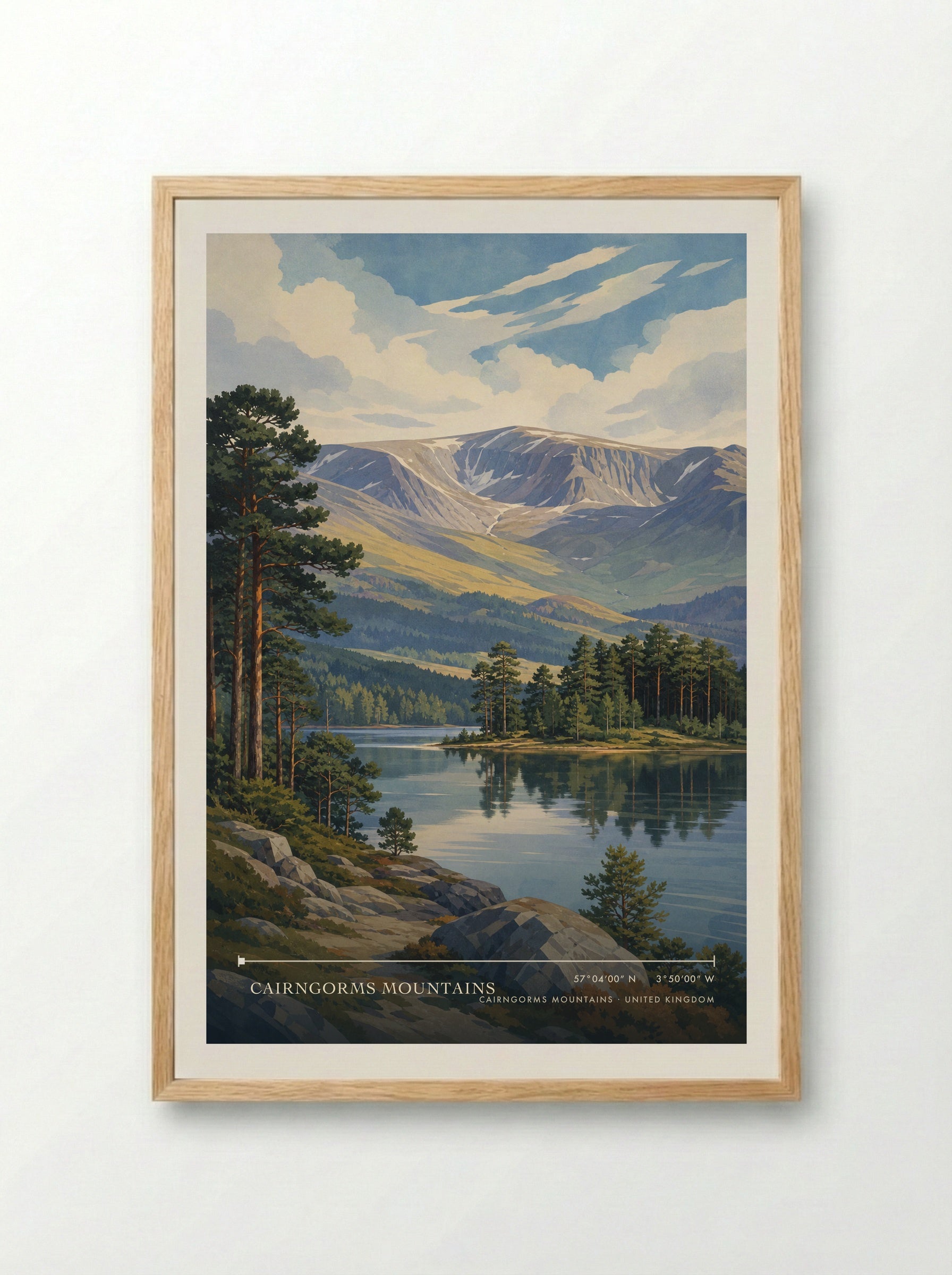 Cairngorms Mountains United Kingdom Travel Poster - Framed Print Wood