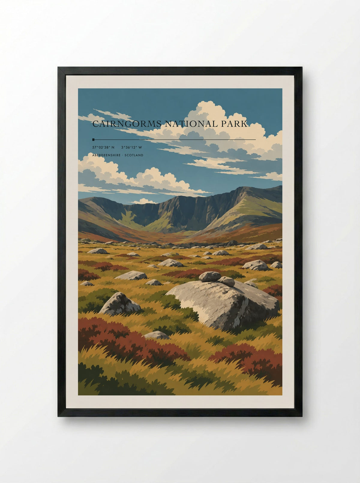 Cairngorms National Park, Aberdeenshire | Travel Poster - Framed Print Black