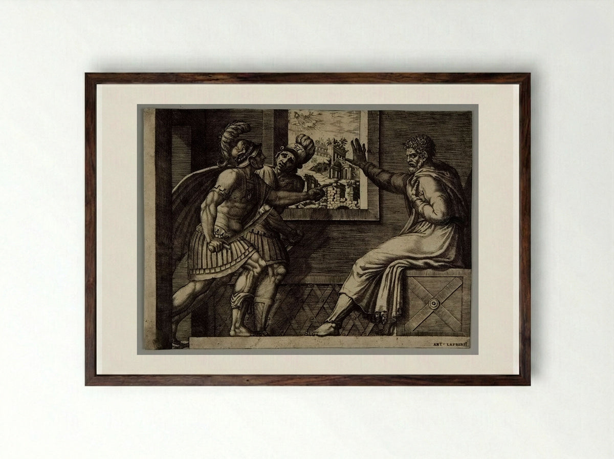Caius Marius Intimidating the Soldiers Who Have Been Sent to Kill Him - Giorgio Ghisi - Framed Print Dark Wood