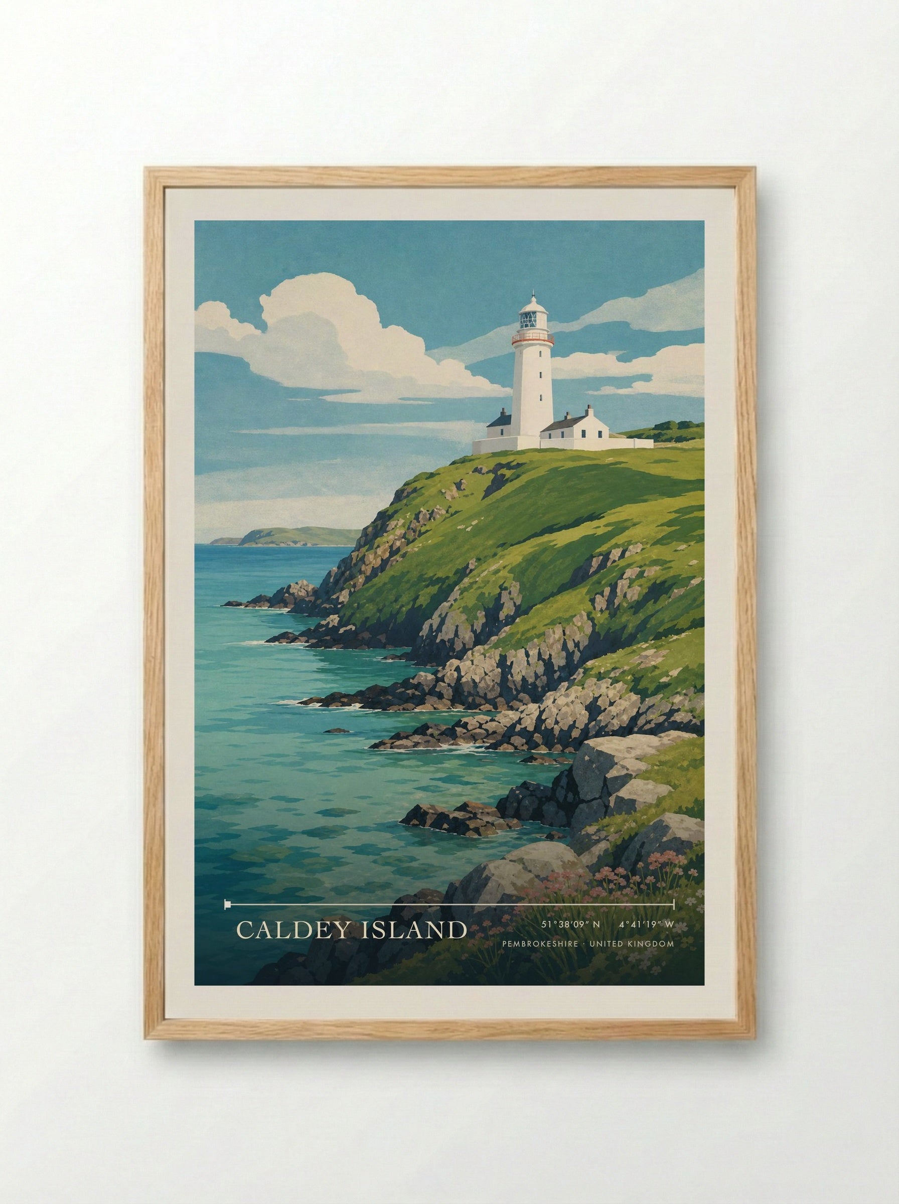 Caldey Island Pembrokeshire United Kingdom Travel Poster - Framed Print Wood