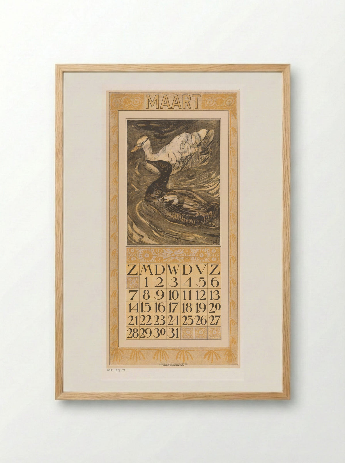 Calendar Page for March (Ducks) - Theo van Hoytema - Framed Print Wood
