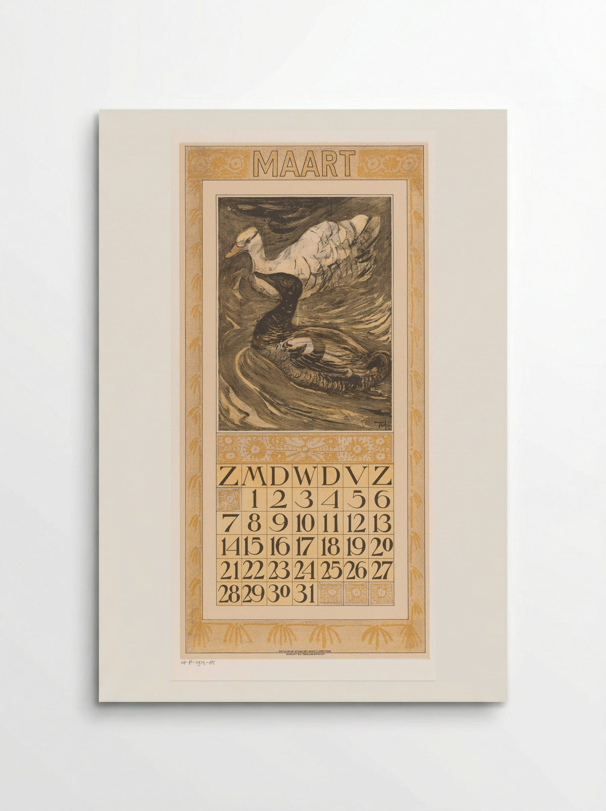 Calendar Page for March (Ducks) - Theo van Hoytema - Poster