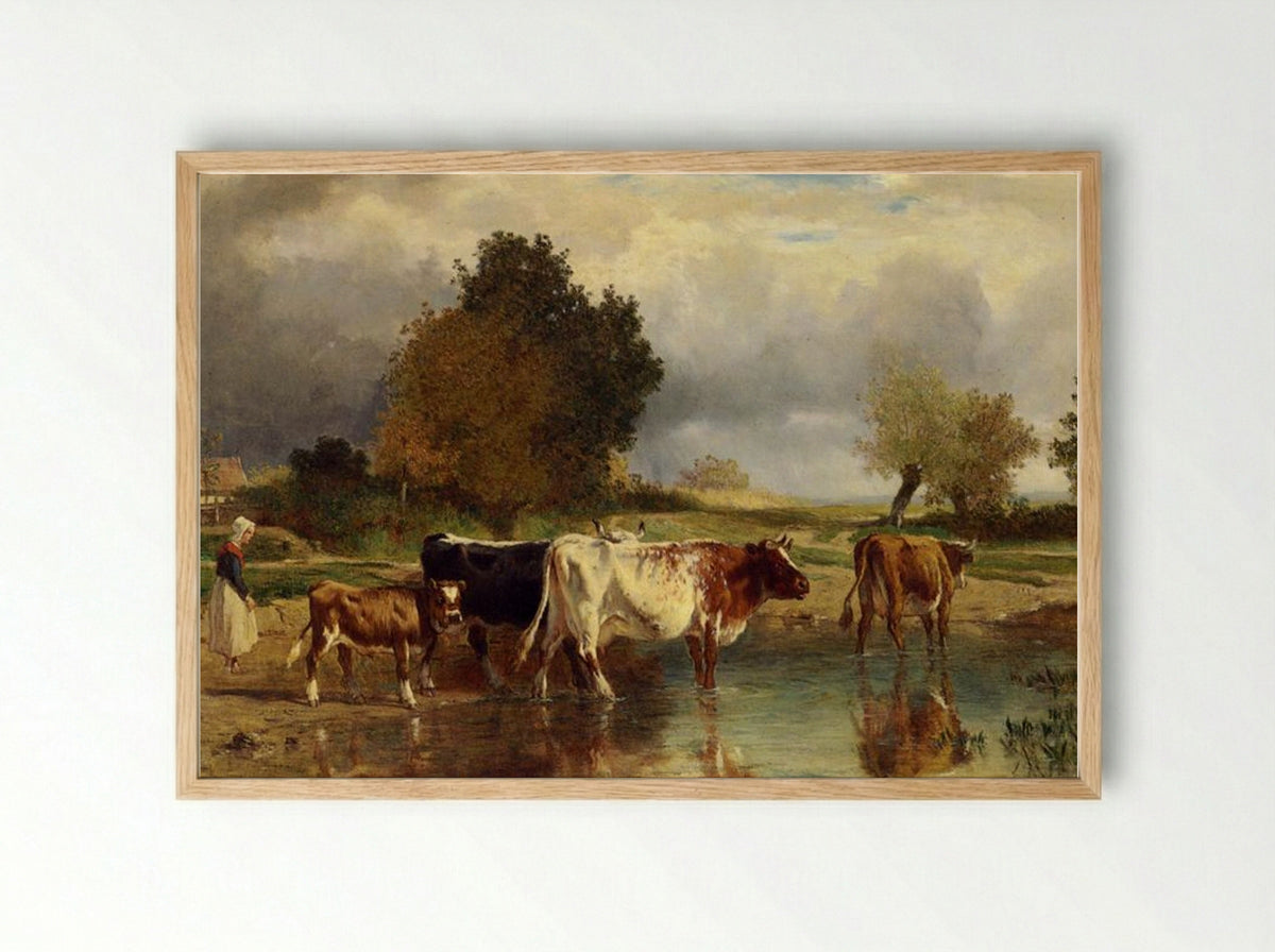 Calf Cows at the Marl - Constant Troyon - Framed Print Wood