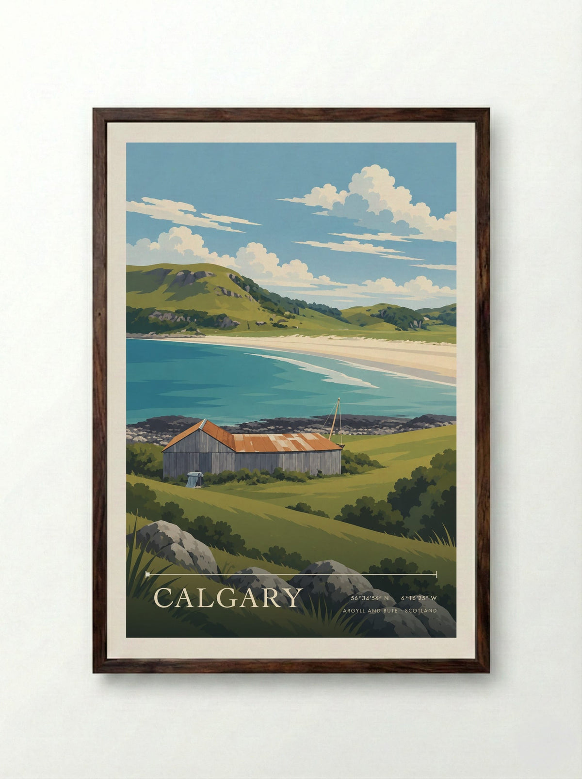Calgary, Argyll and Bute | Travel Poster - Framed Print Dark Wood