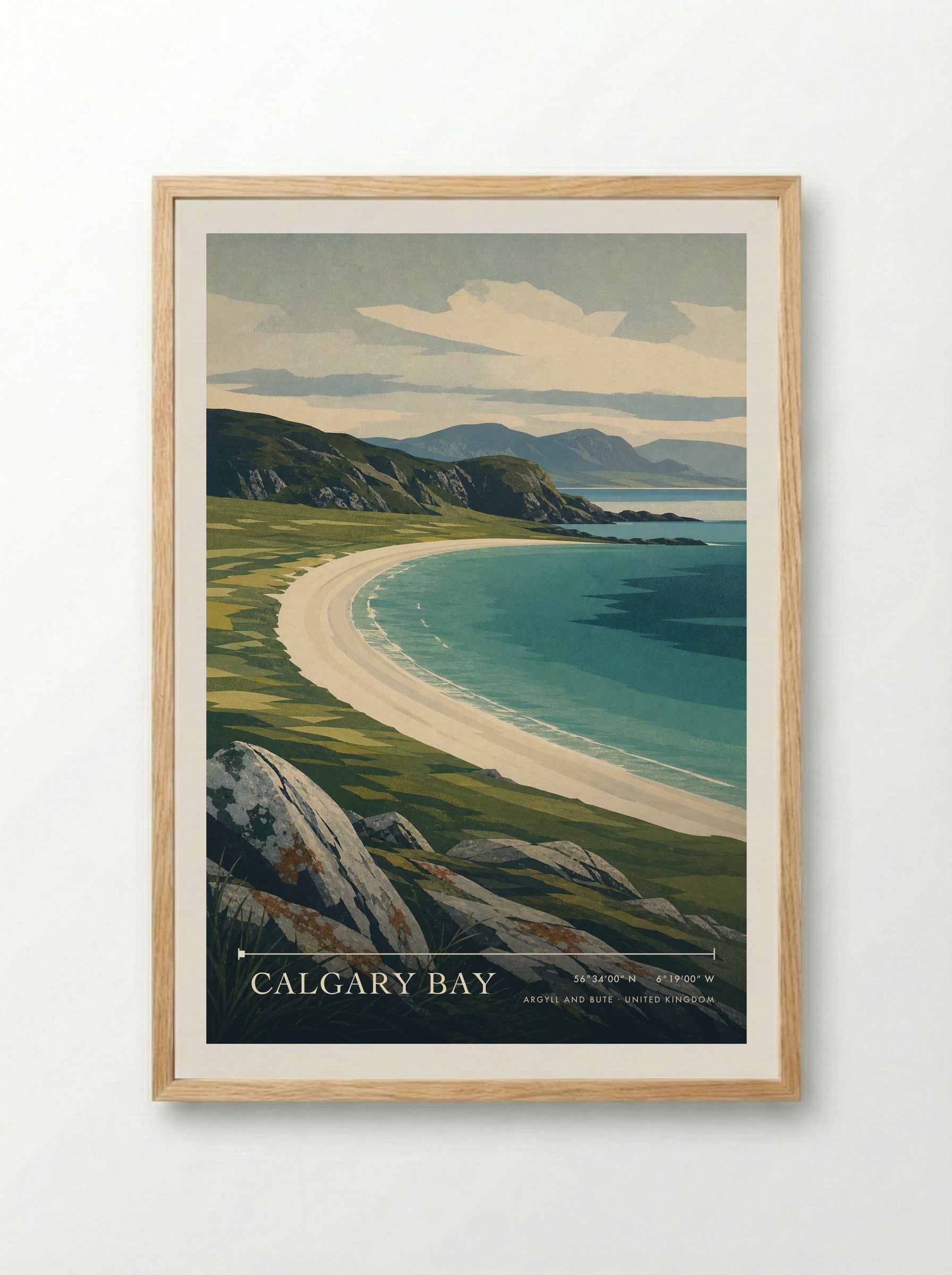 Calgary Bay Argyll and Bute United Kingdom Travel Poster - Framed Print Wood