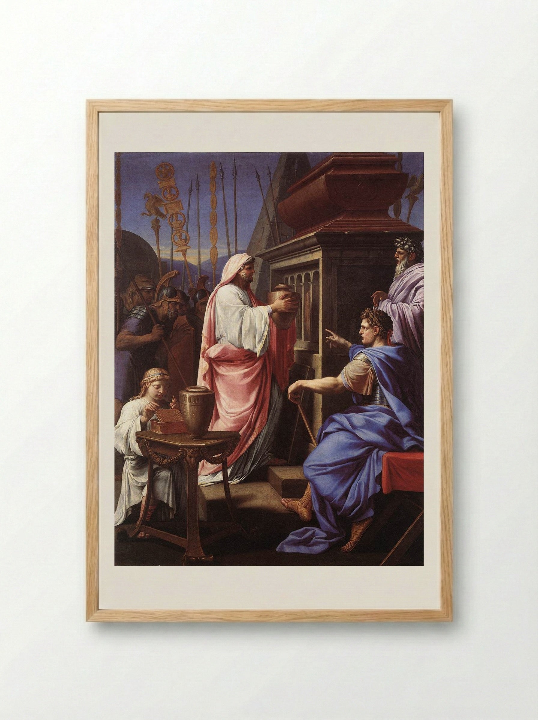 Caligula Depositing the Ashes of his Mother and Brother in the Tomb of his Ancestors - Eustache Le Sueur - Framed Print Wood