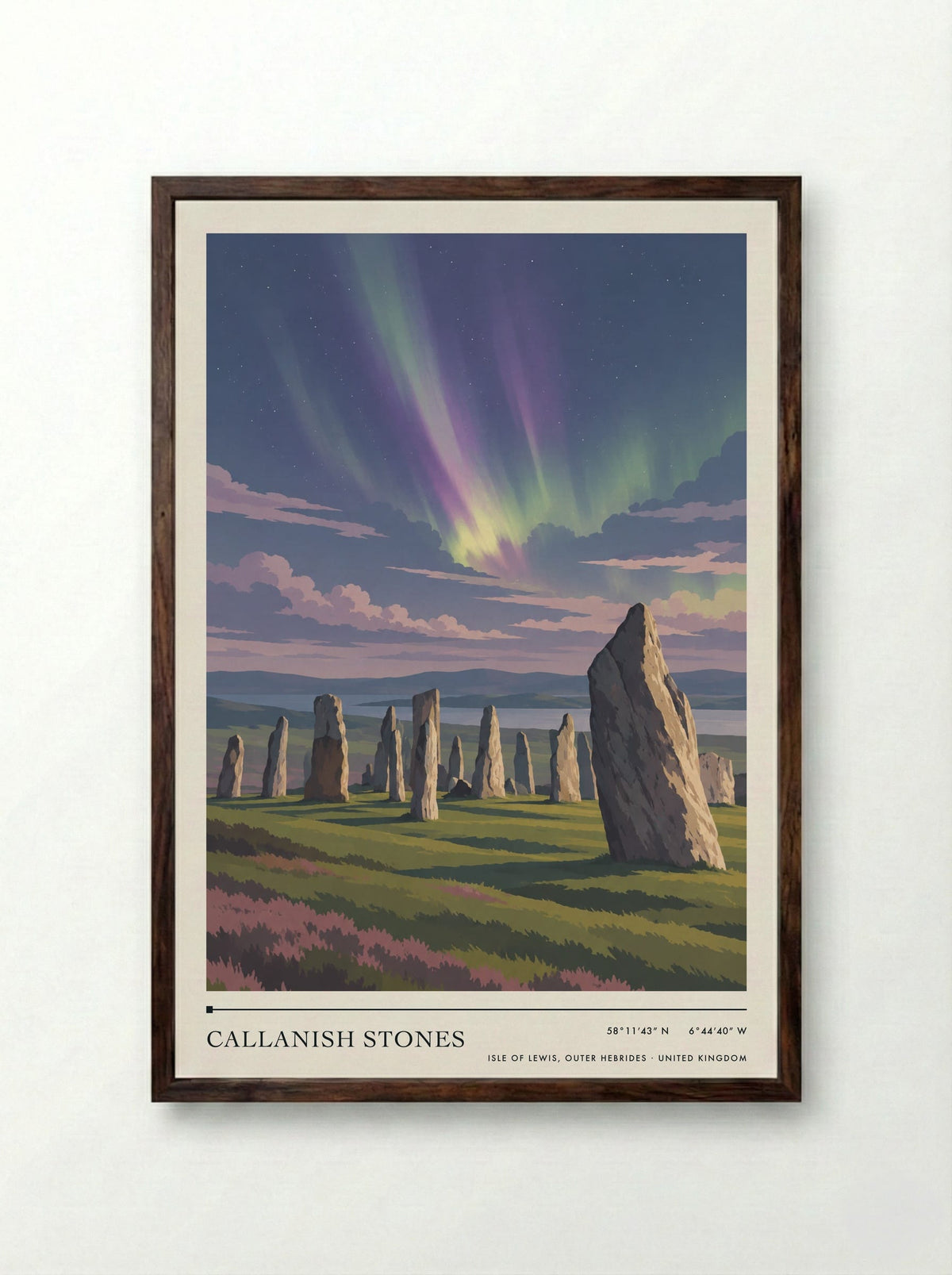Callanish Stones, Isle of Lewis, Outer Hebrides | Travel Poster - Framed Print Dark Wood