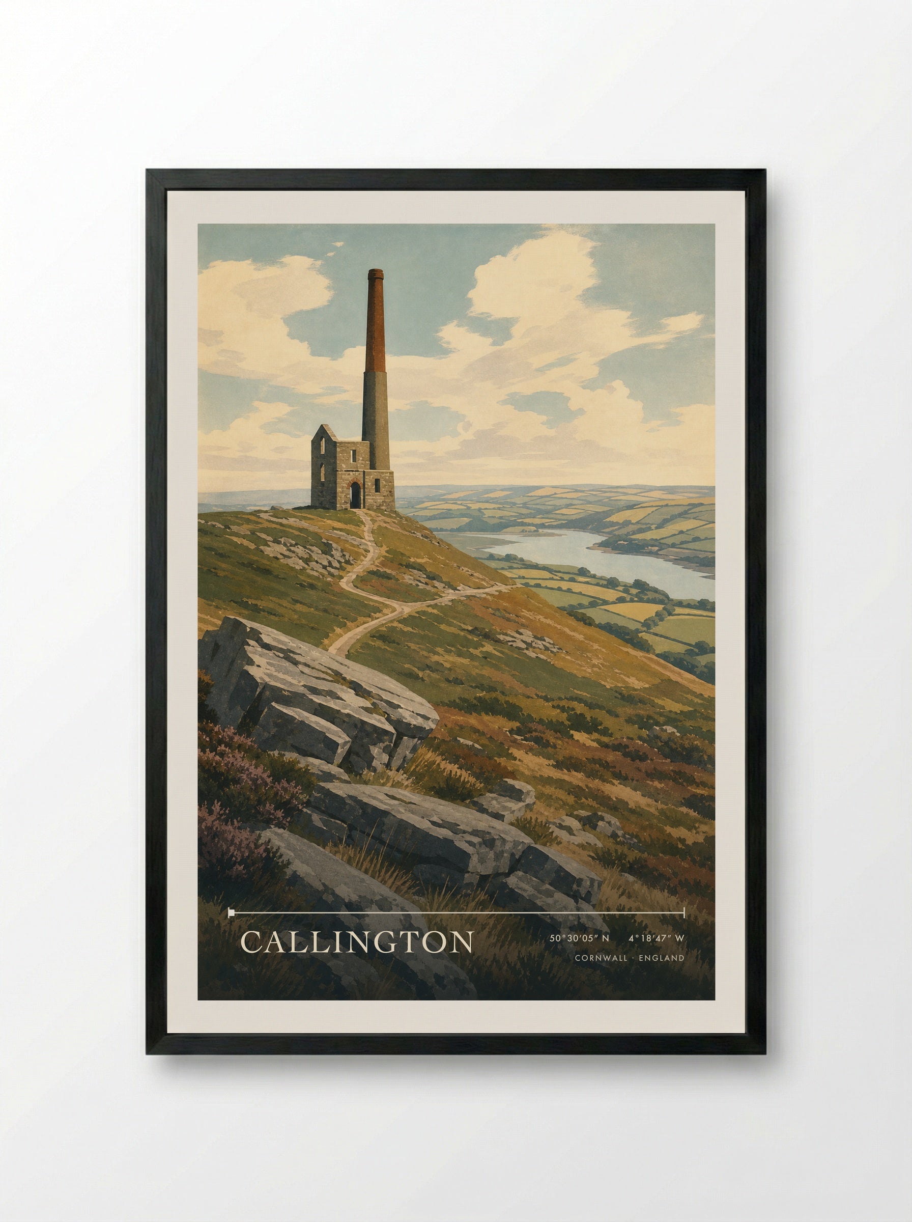 Callington Cornwall England Travel Poster - Framed Print Black