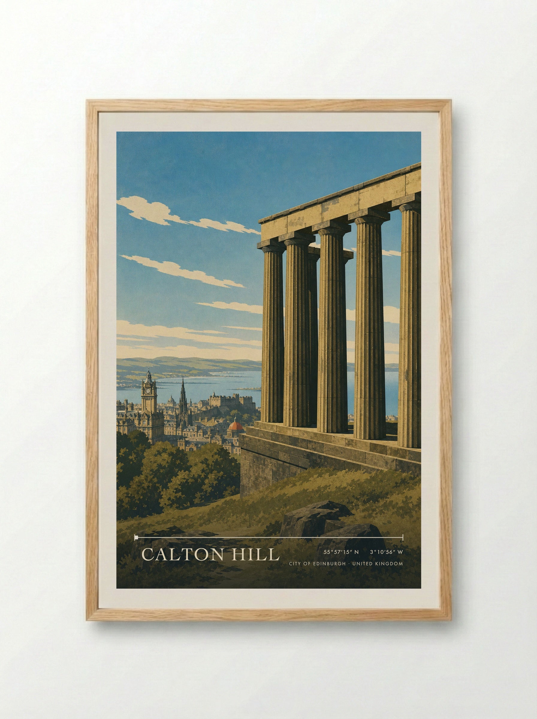 Calton Hill City of Edinburgh United Kingdom Travel Poster - Framed Print Wood