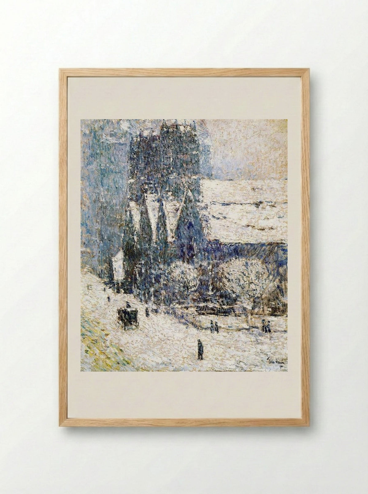 Calvary Church in the Snow - Childe Hassam - Framed Print Wood