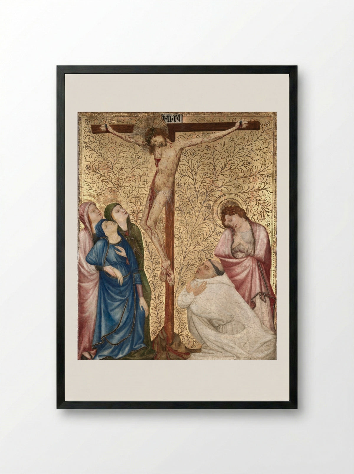 Calvary with a Carthusian Monk - Jean de Beaumetz - Framed Print Black