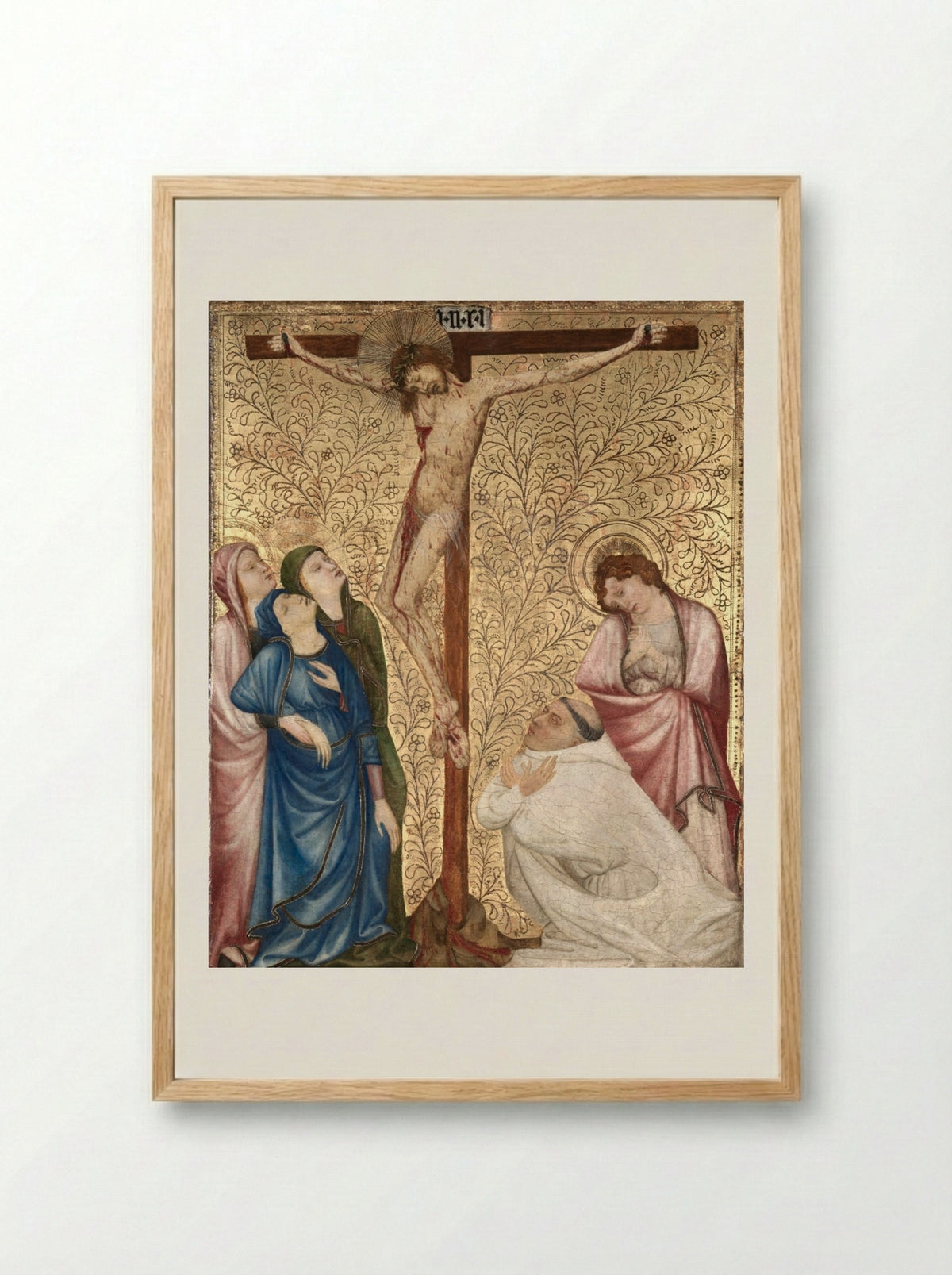Calvary with a Carthusian Monk - Jean de Beaumetz - Framed Print Wood