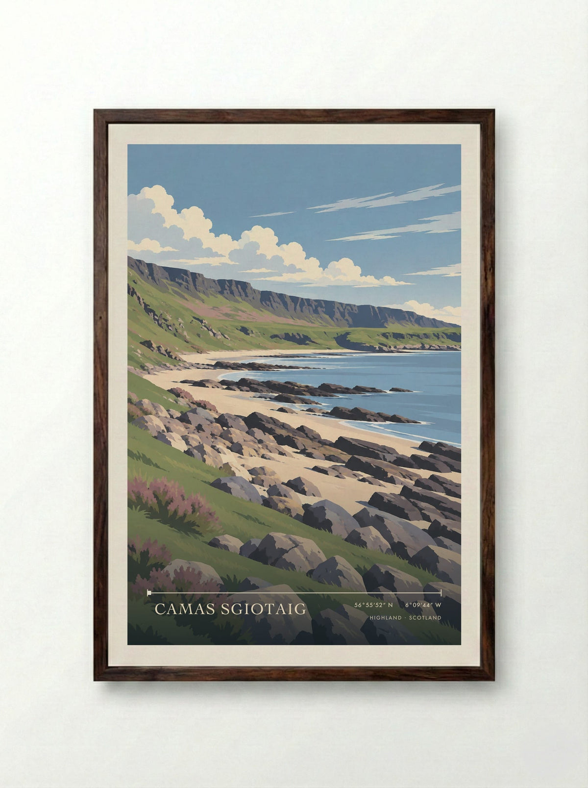 Camas Sgiotaig, Highland | Travel Poster - Framed Print Dark Wood