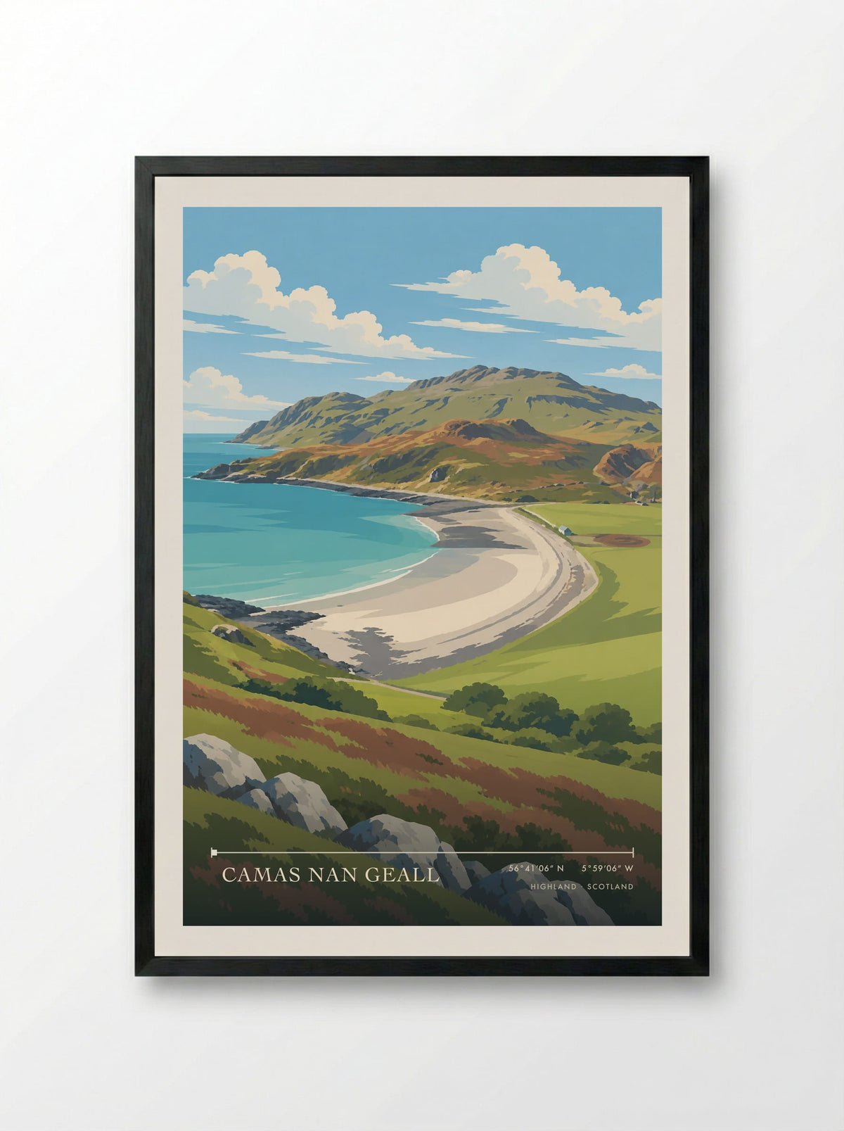 Camas nan Geall, Highland | Travel Poster - Framed Print Black