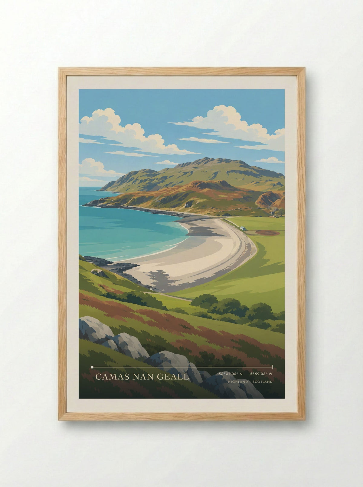 Camas nan Geall, Highland | Travel Poster - Framed Print Wood