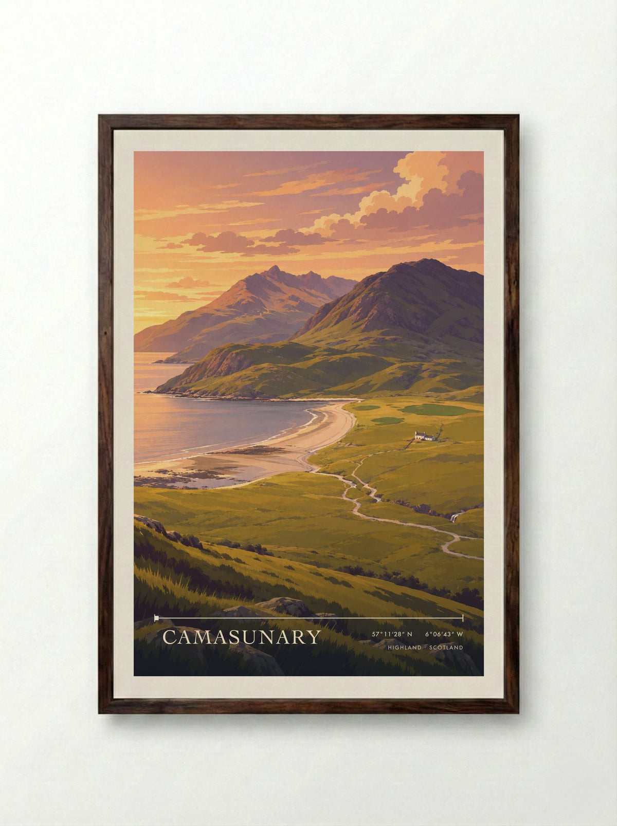 Camasunary, Highland | Travel Poster - Framed Print Dark Wood