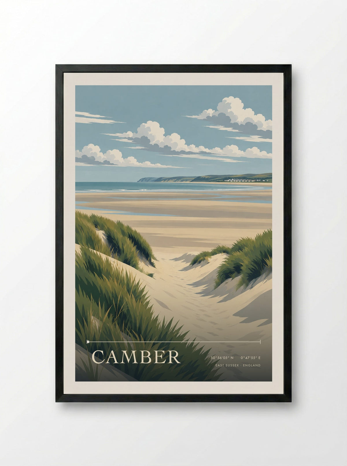 Camber, East Sussex | Travel Poster - Framed Print Black