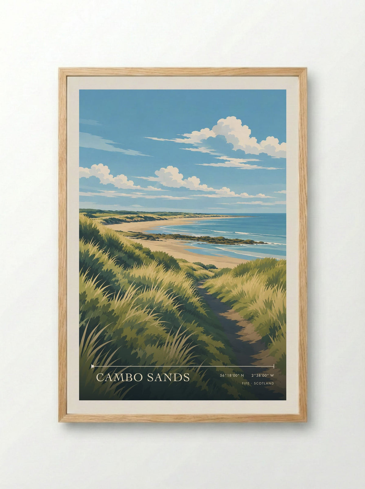 Cambo Sands, Fife | Travel Poster - Framed Print Wood