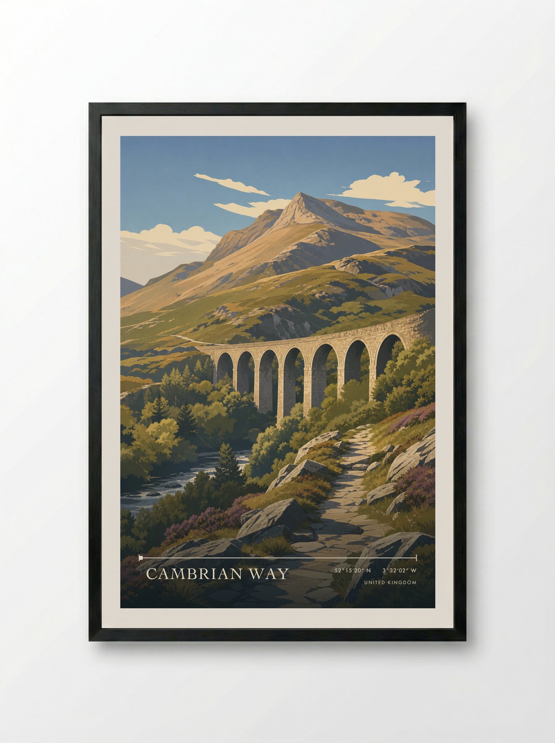Cambrian Way United Kingdom Travel Poster - Framed Print Black
