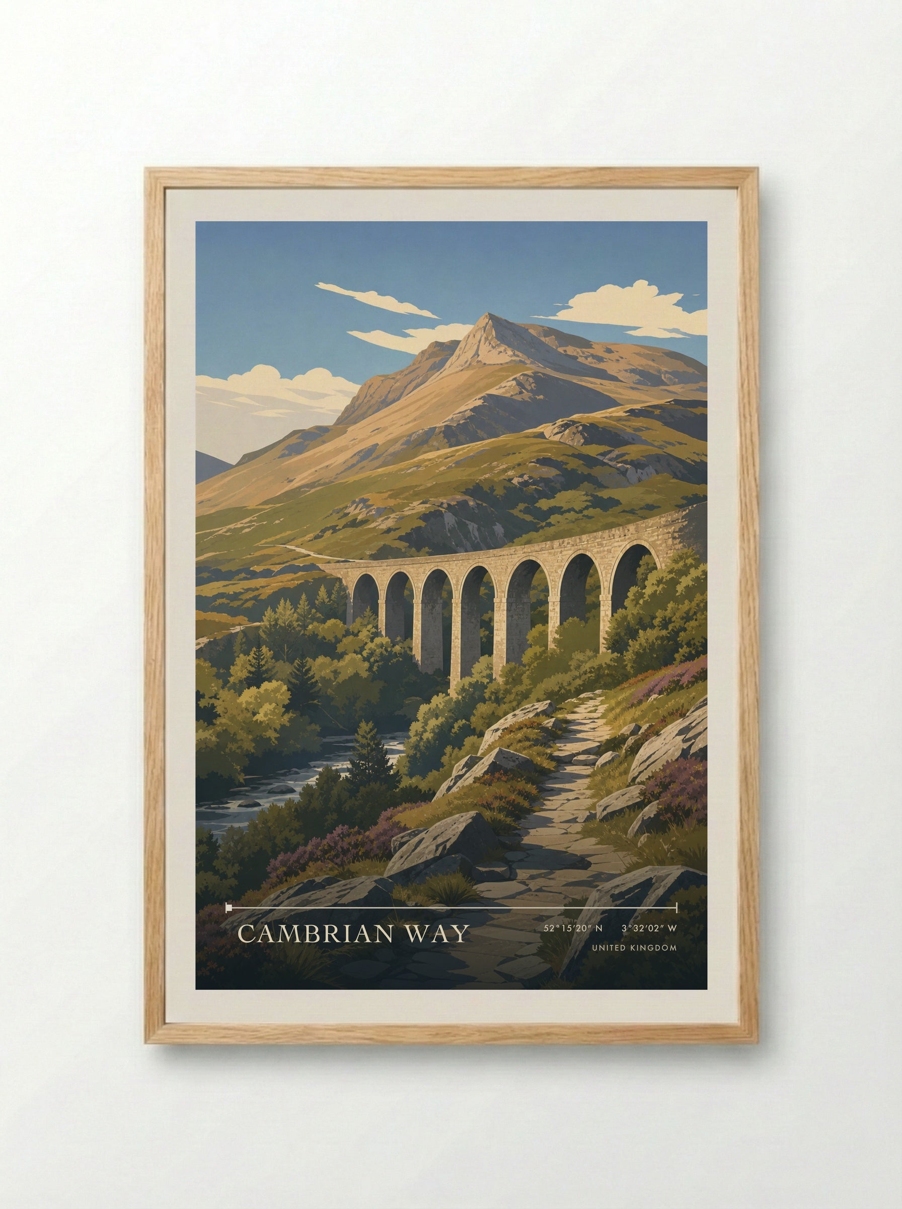 Cambrian Way United Kingdom Travel Poster - Framed Print Wood
