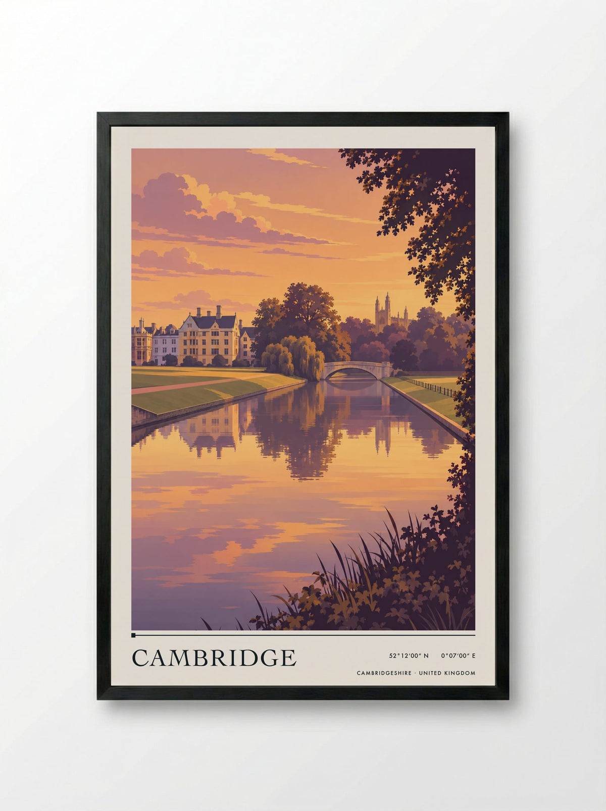 Cambridge, Cambridgeshire | Travel Poster - Framed Print Black