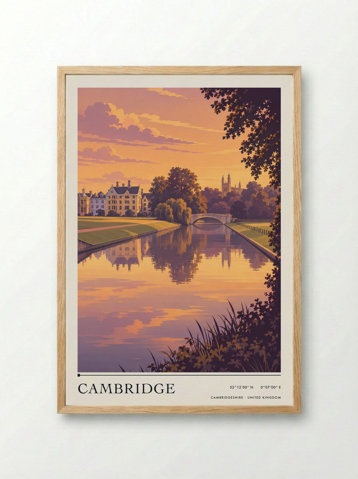 Cambridge, Cambridgeshire | Travel Poster - Framed Print Wood