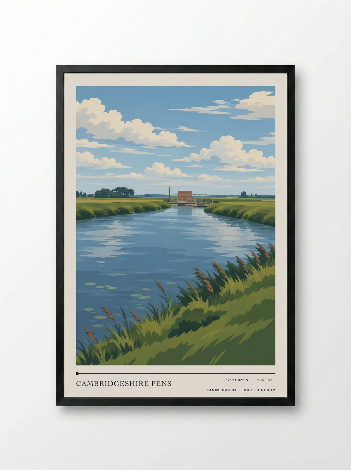 Cambridgeshire Fens | Travel Poster - Framed Print Black