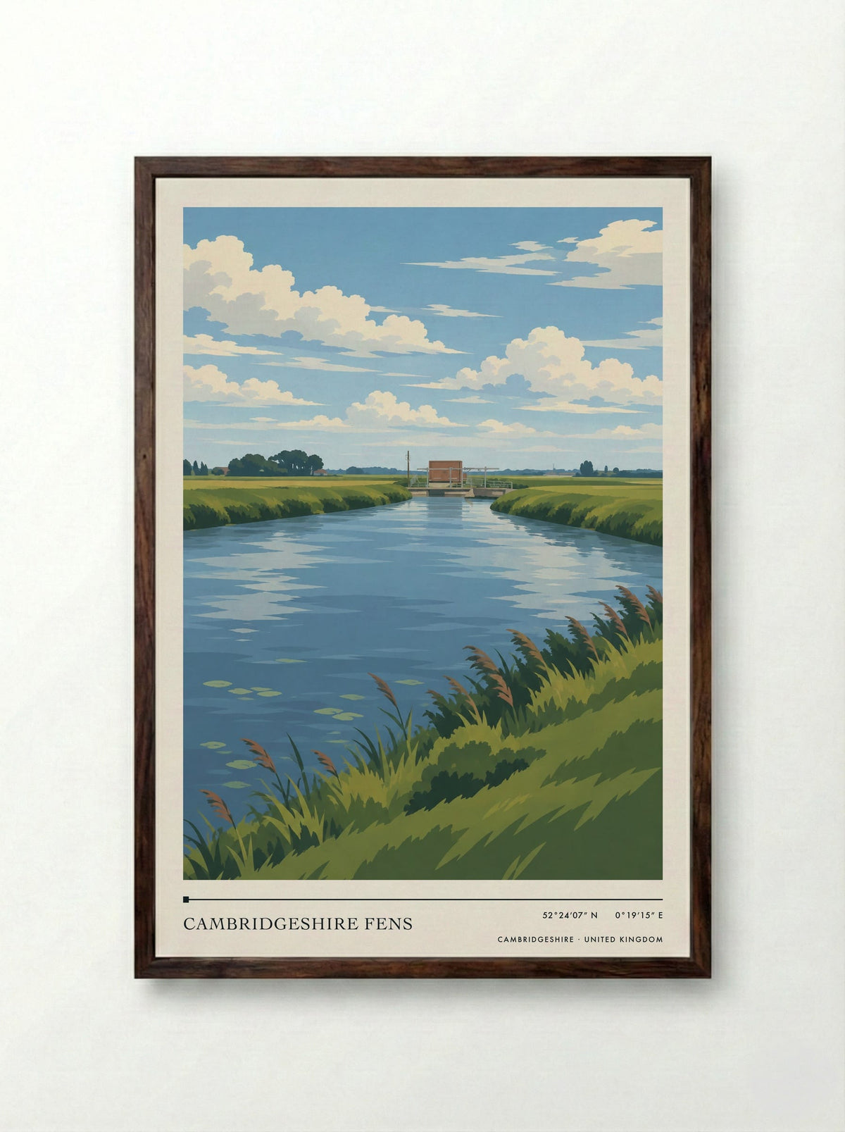 Cambridgeshire Fens | Travel Poster - Framed Print Dark Wood