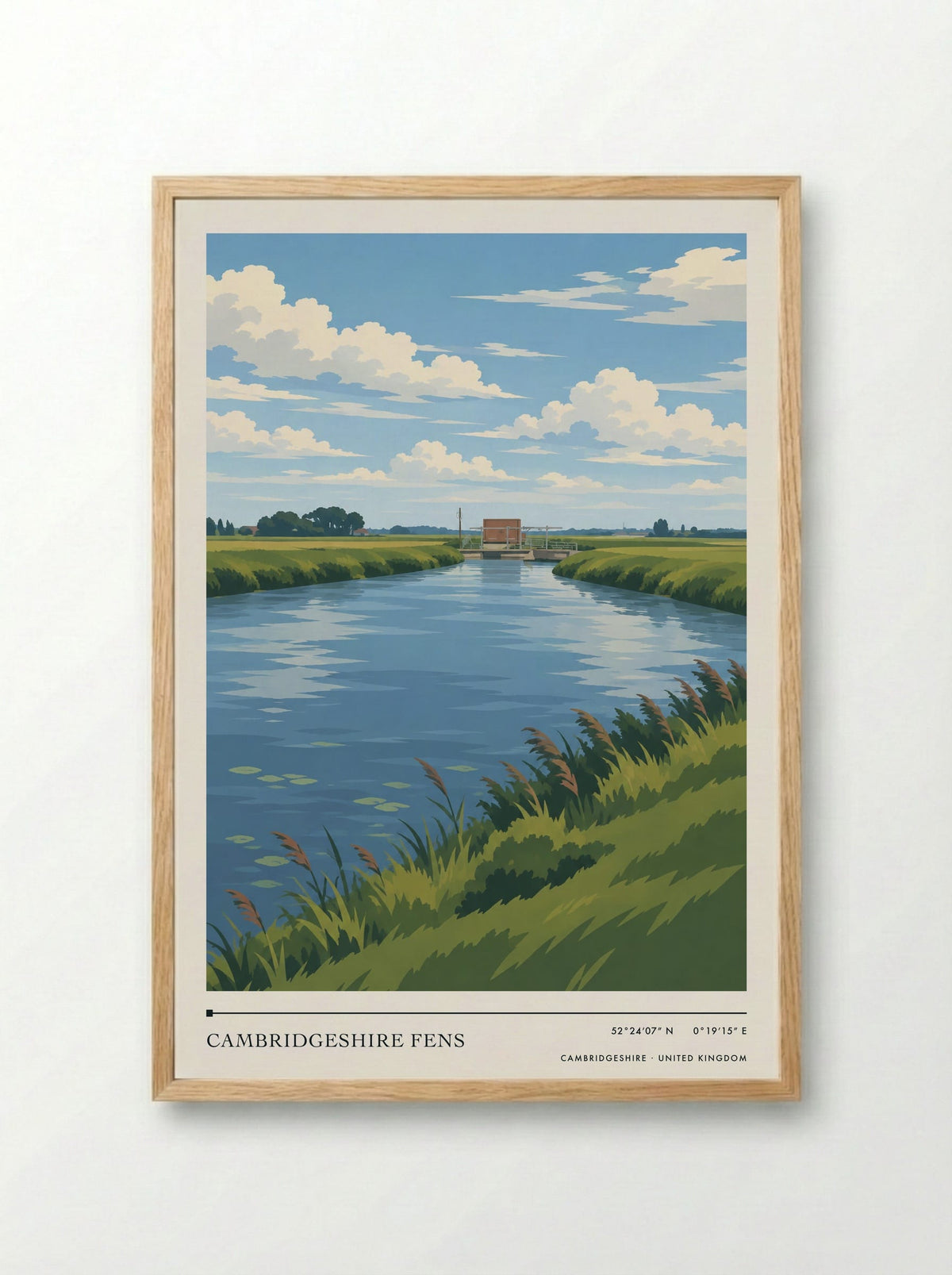 Cambridgeshire Fens | Travel Poster - Framed Print Wood