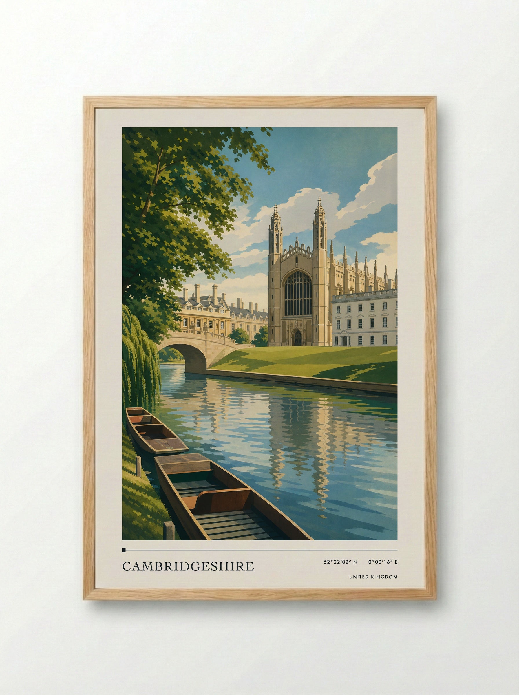 Cambridgeshire United Kingdom Travel Poster - Framed Print Wood