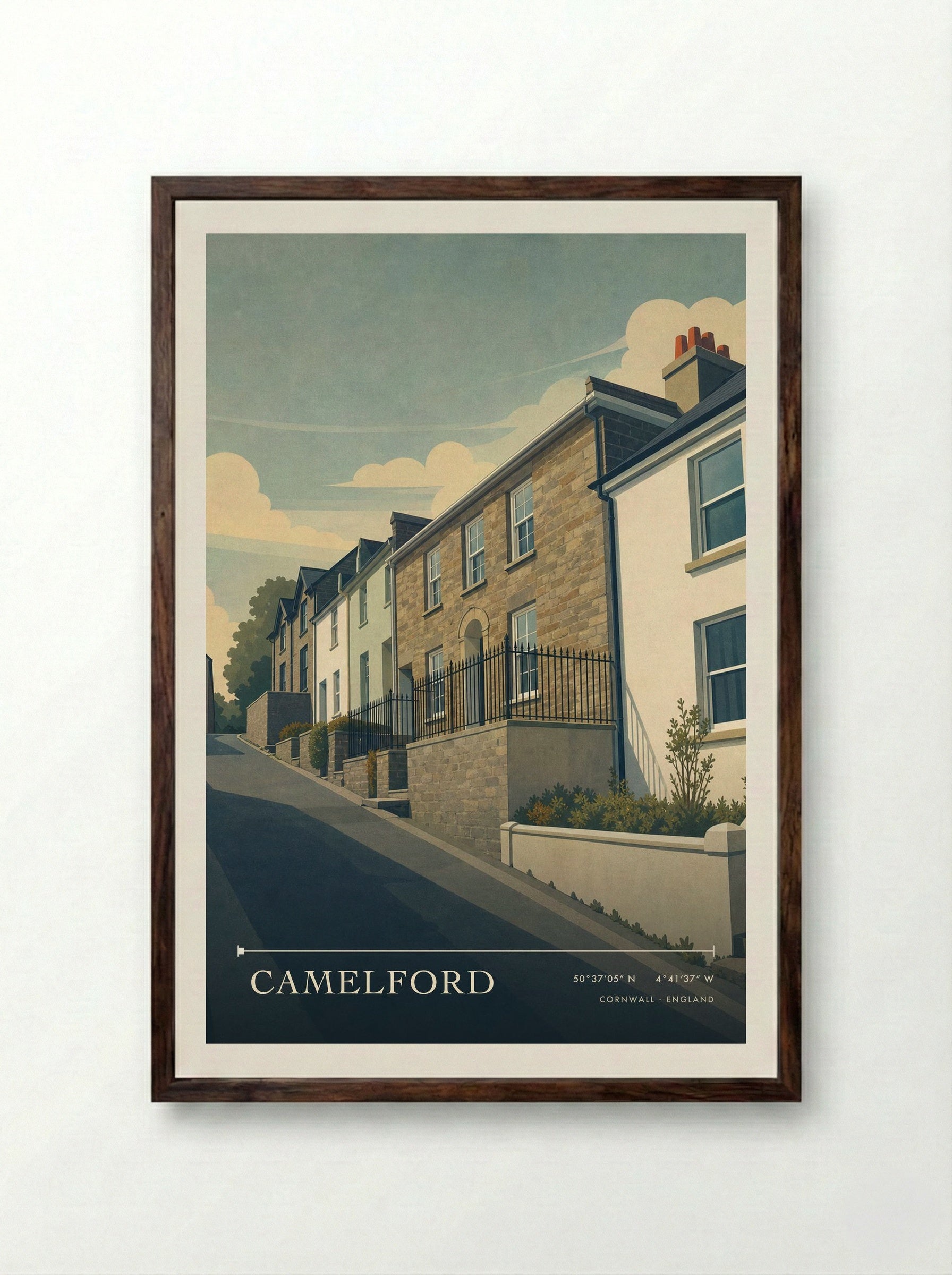 Camelford Cornwall England Travel Poster - Framed Print Dark Wood