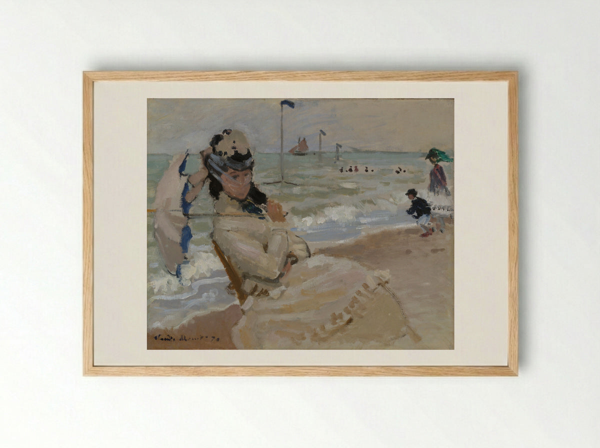 Camille on the Beach at Trouville - Claude Monet - Framed Print Wood