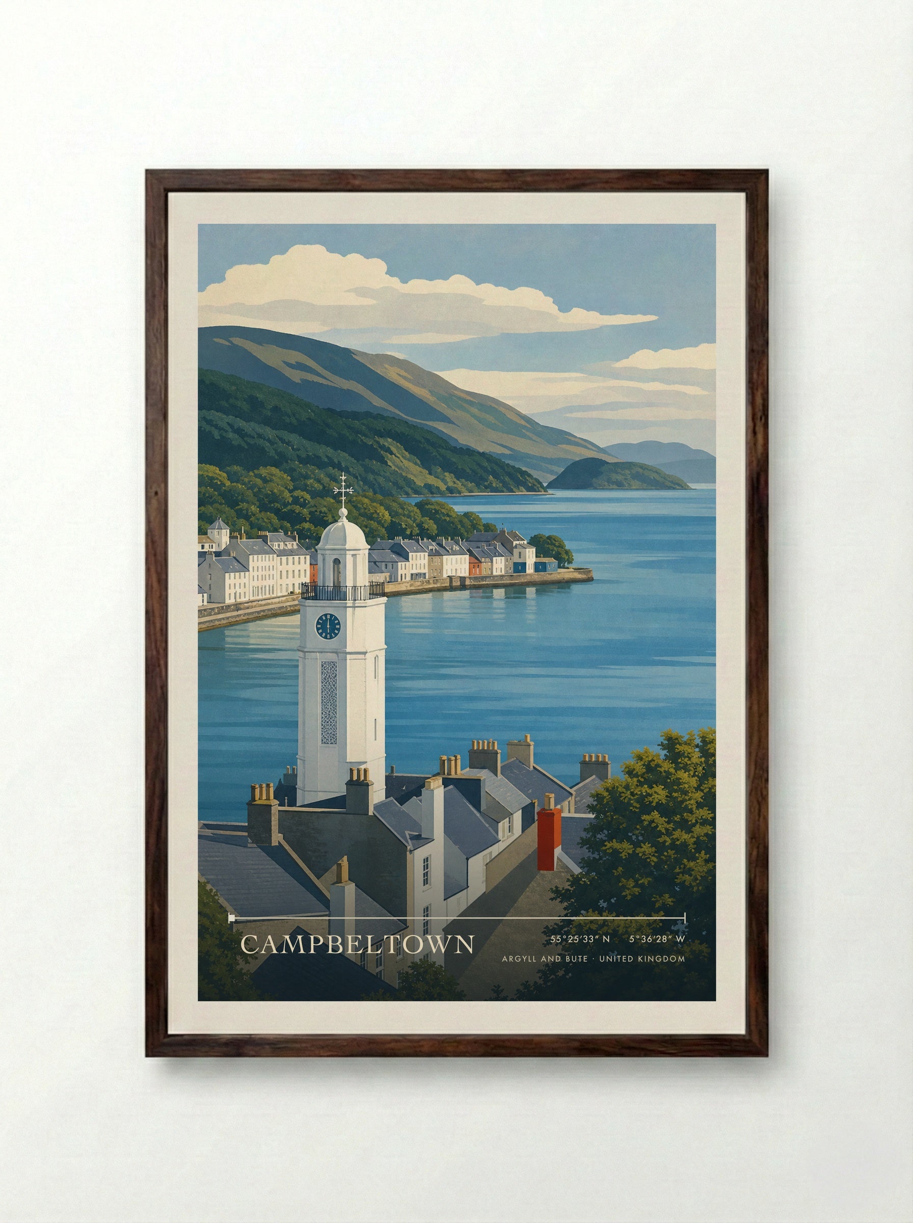 Campbeltown Argyll and Bute United Kingdom Travel Poster - Framed Print Dark Wood