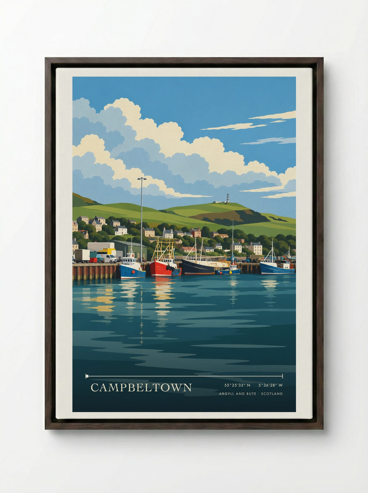 Campbeltown, Argyll and Bute | Travel Poster - Framed Canvas Dark Wood