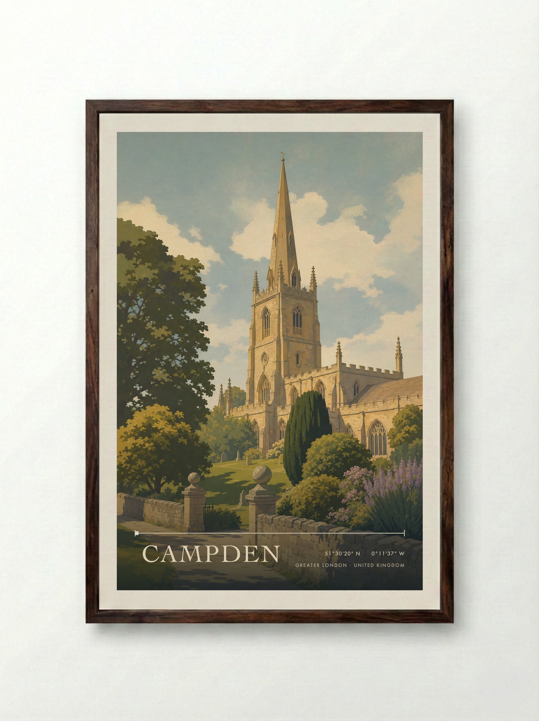 Campden Greater London United Kingdom Travel Poster - Framed Print Dark Wood