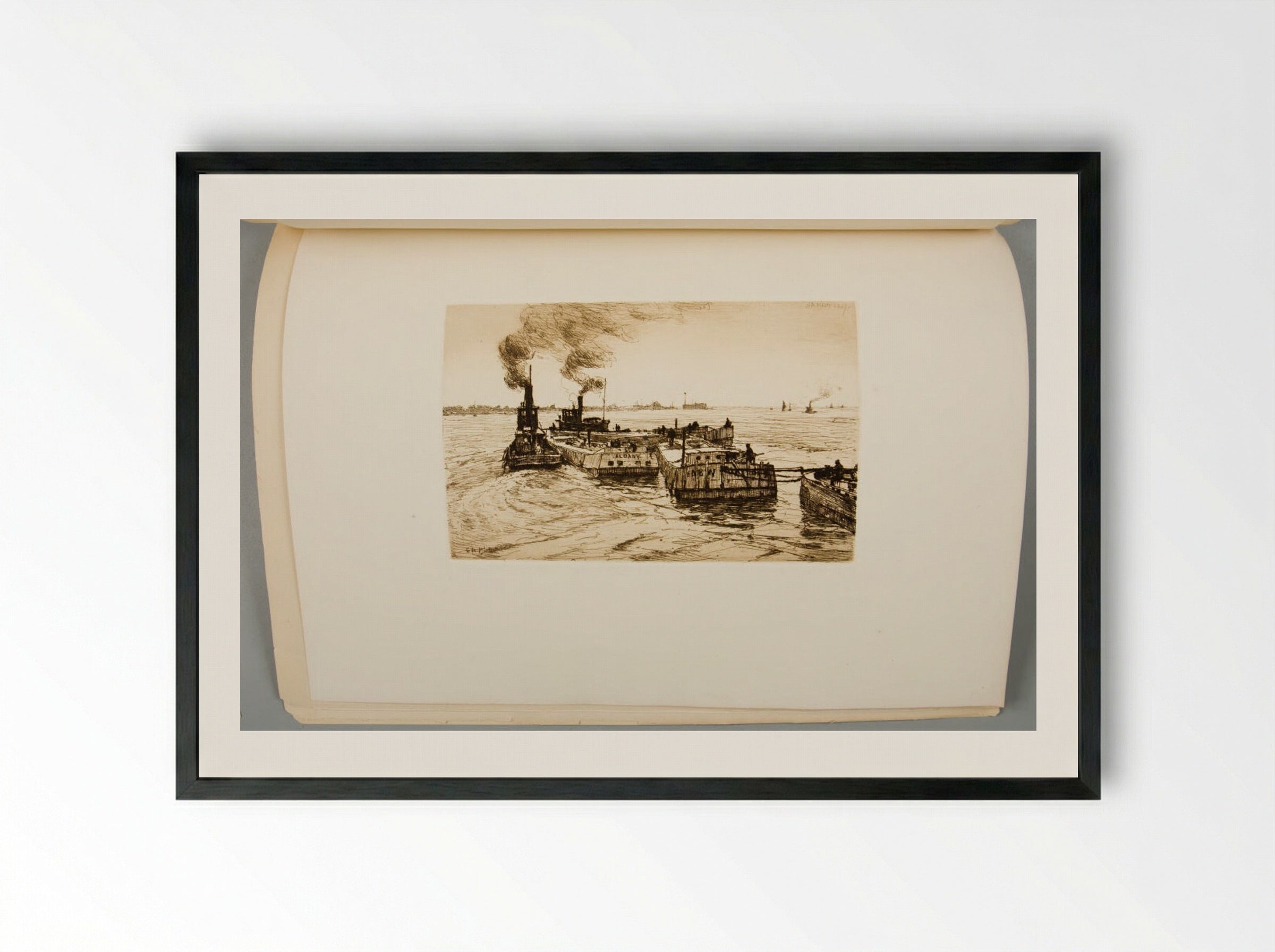 Canal Boats and Tugs - Charles Adams Platt - Framed Print Black