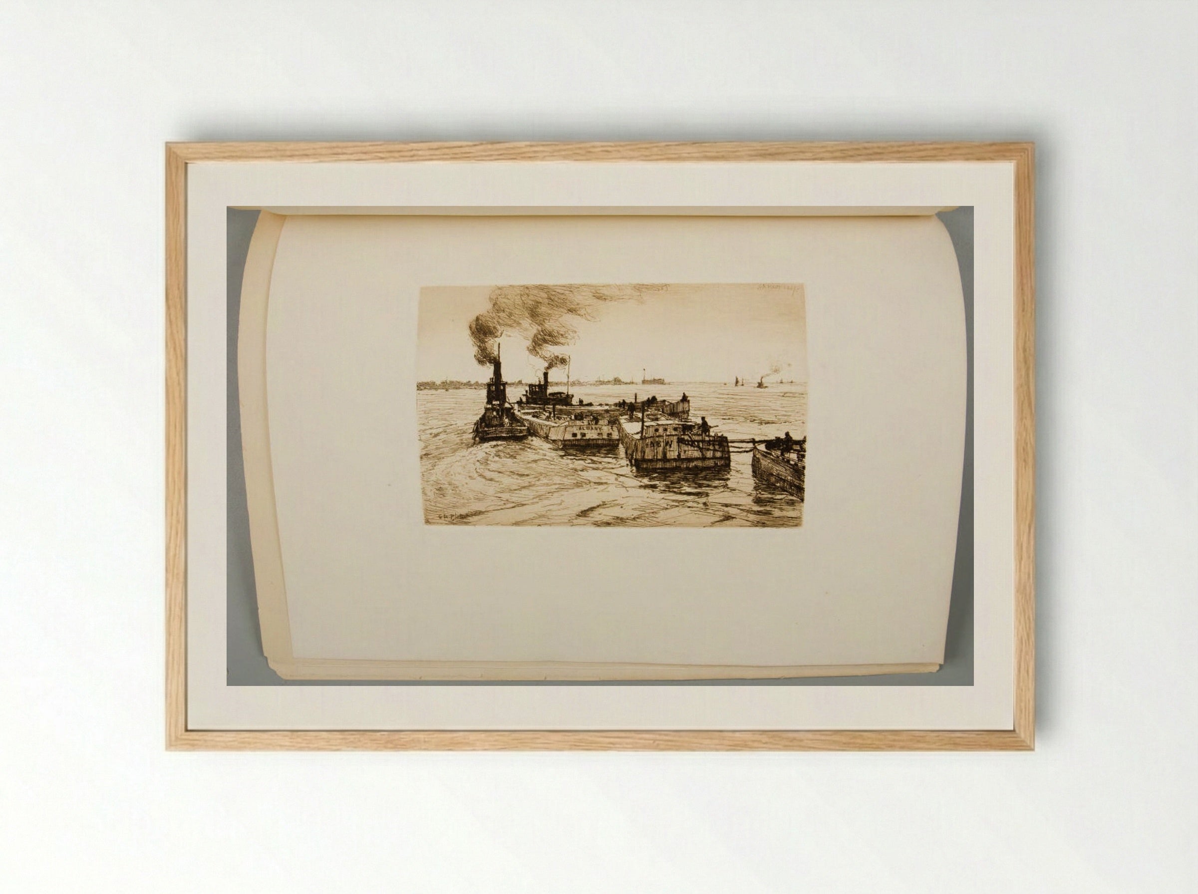 Canal Boats and Tugs - Charles Adams Platt - Framed Print Wood