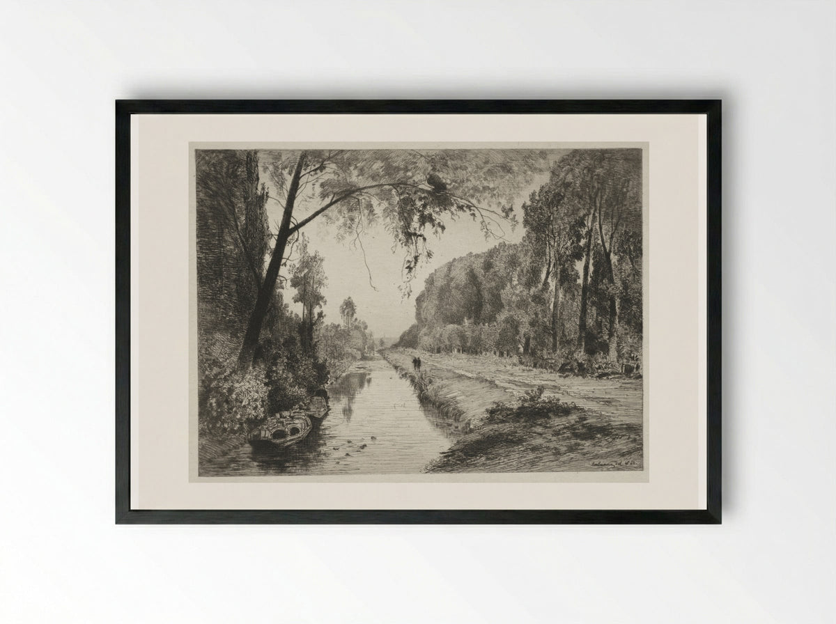Canal at Pont Sainte-Maxence - Maxime Lalanne - Framed Print Black