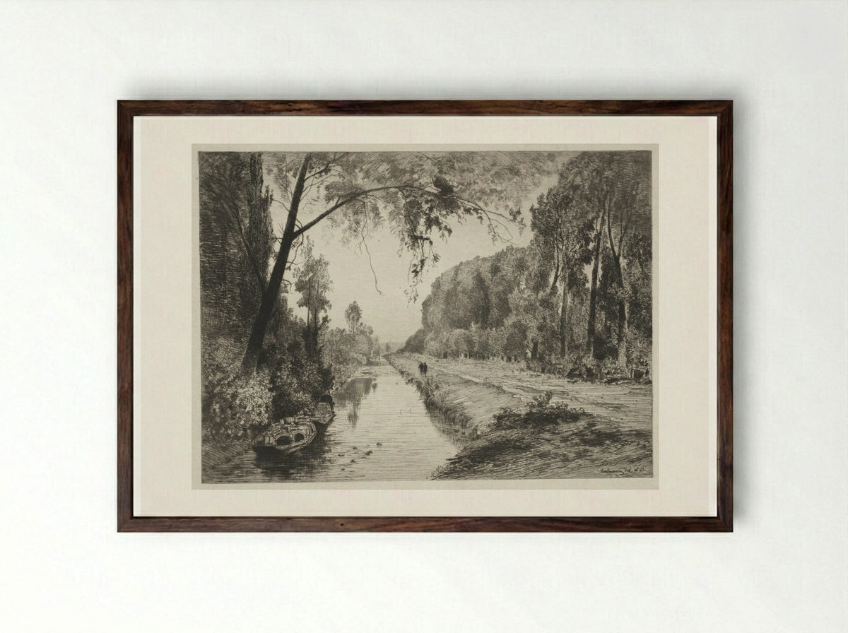 Canal at Pont Sainte-Maxence - Maxime Lalanne - Framed Print Dark Wood
