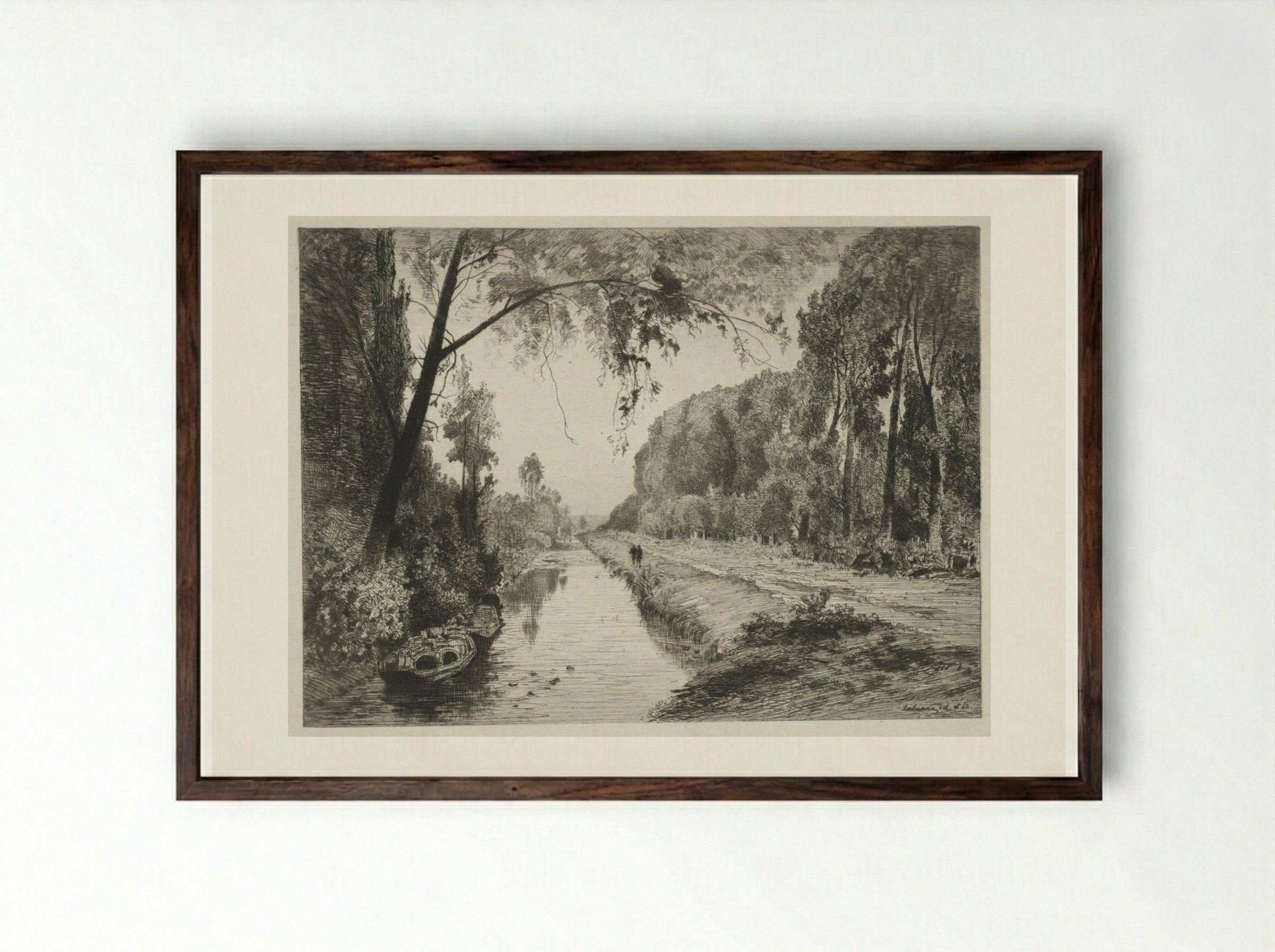 Canal at Pont Sainte-Maxence - Maxime Lalanne - Framed Print Dark Wood