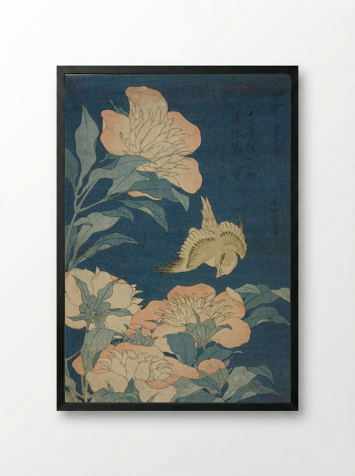 Canary and Peony - Katsushika Hokusai - Framed Print Black