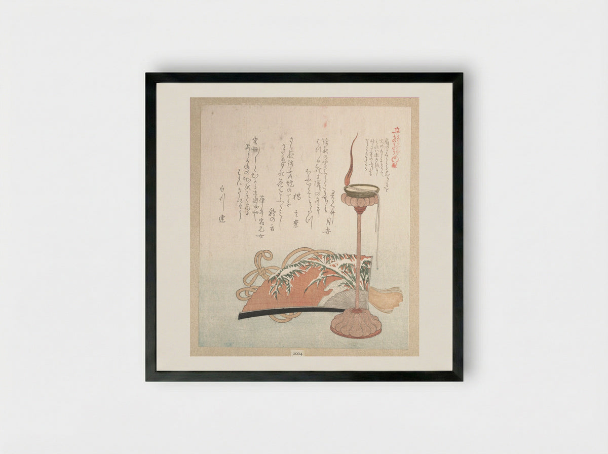 Candle-Stand and Fan - Kubo Shunman - Framed Print Black
