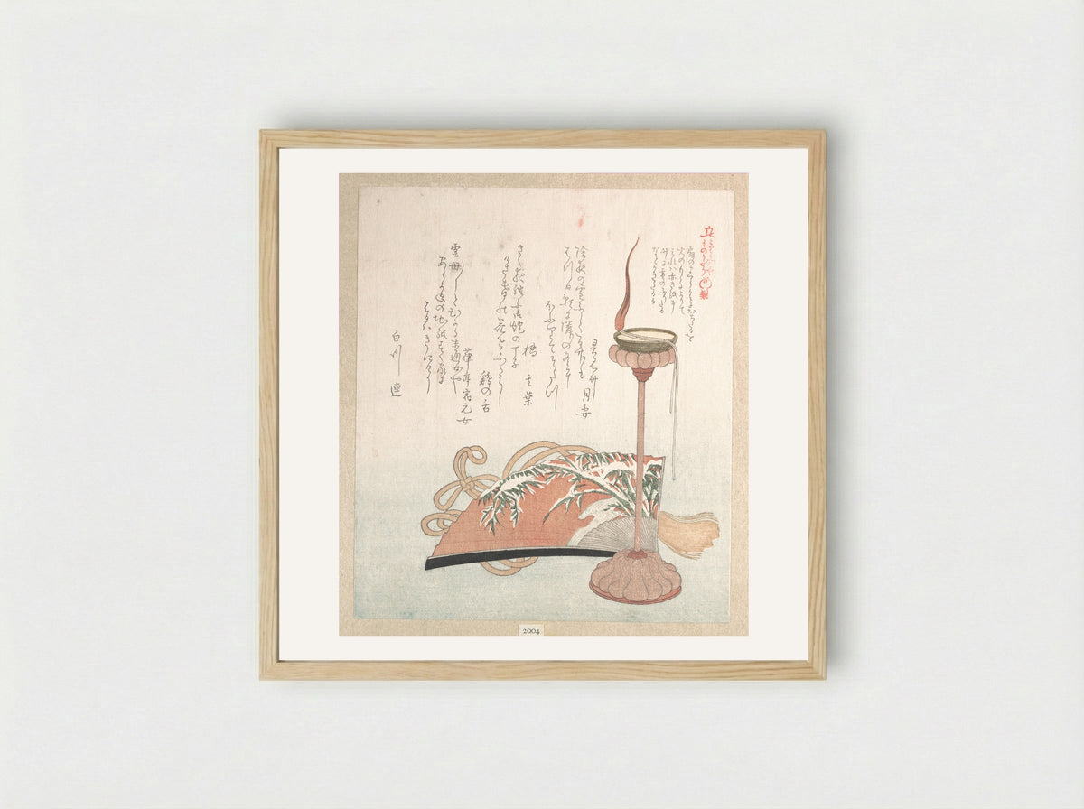 Candle-Stand and Fan - Kubo Shunman - Framed Print Wood